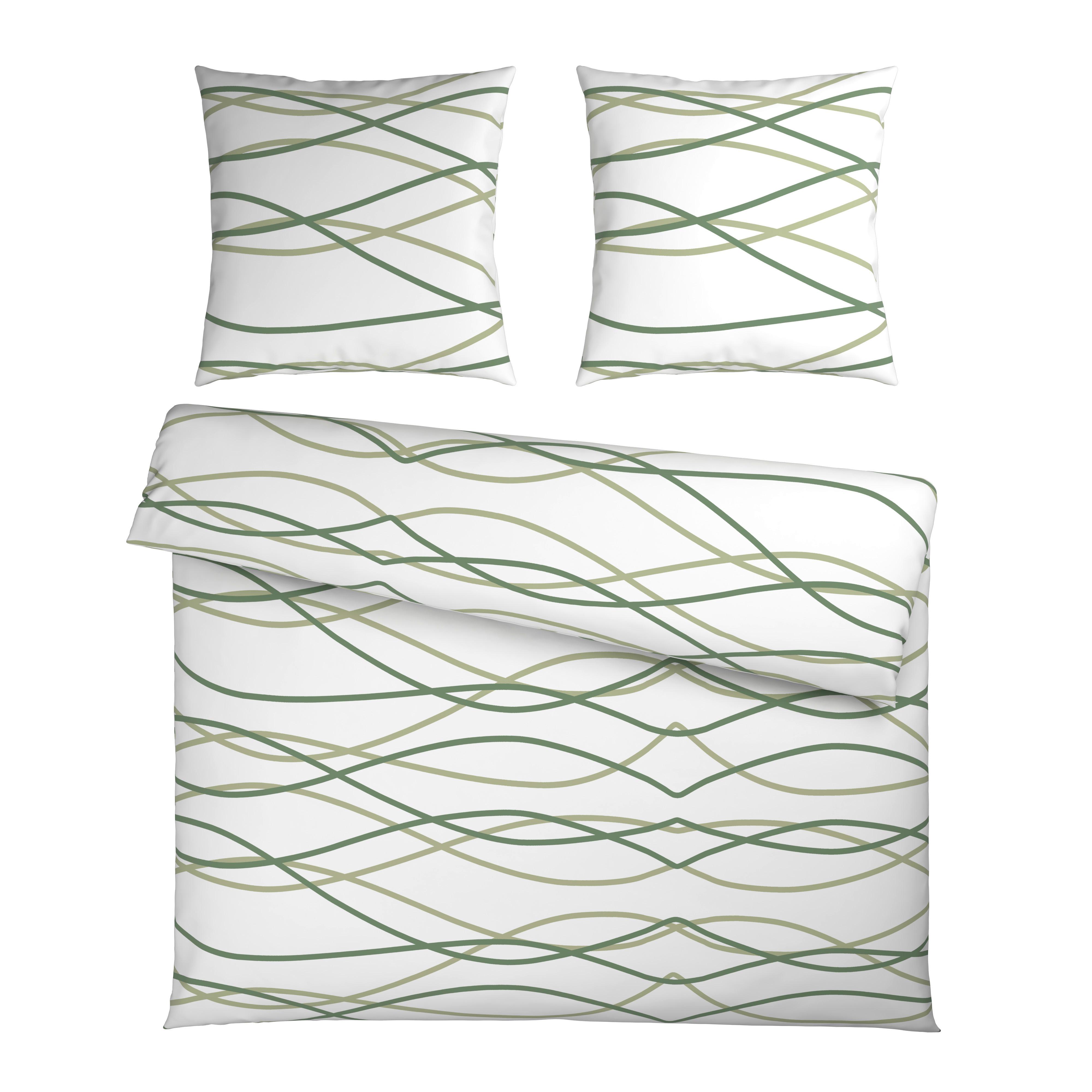 Bettwäsche Welle XL Weiß/Hellgrün ca. 200x200cm - Weiß/Hellgrün, MODERN, Textil (200/200cm) - Mömax