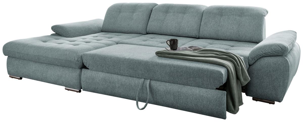 Ecksofa Rigatti mit Bettkasten ca. 184x314 cm Mint - Blau/Chromfarben, MODERN, Textil/Metall (184/314cm) - Livetastic