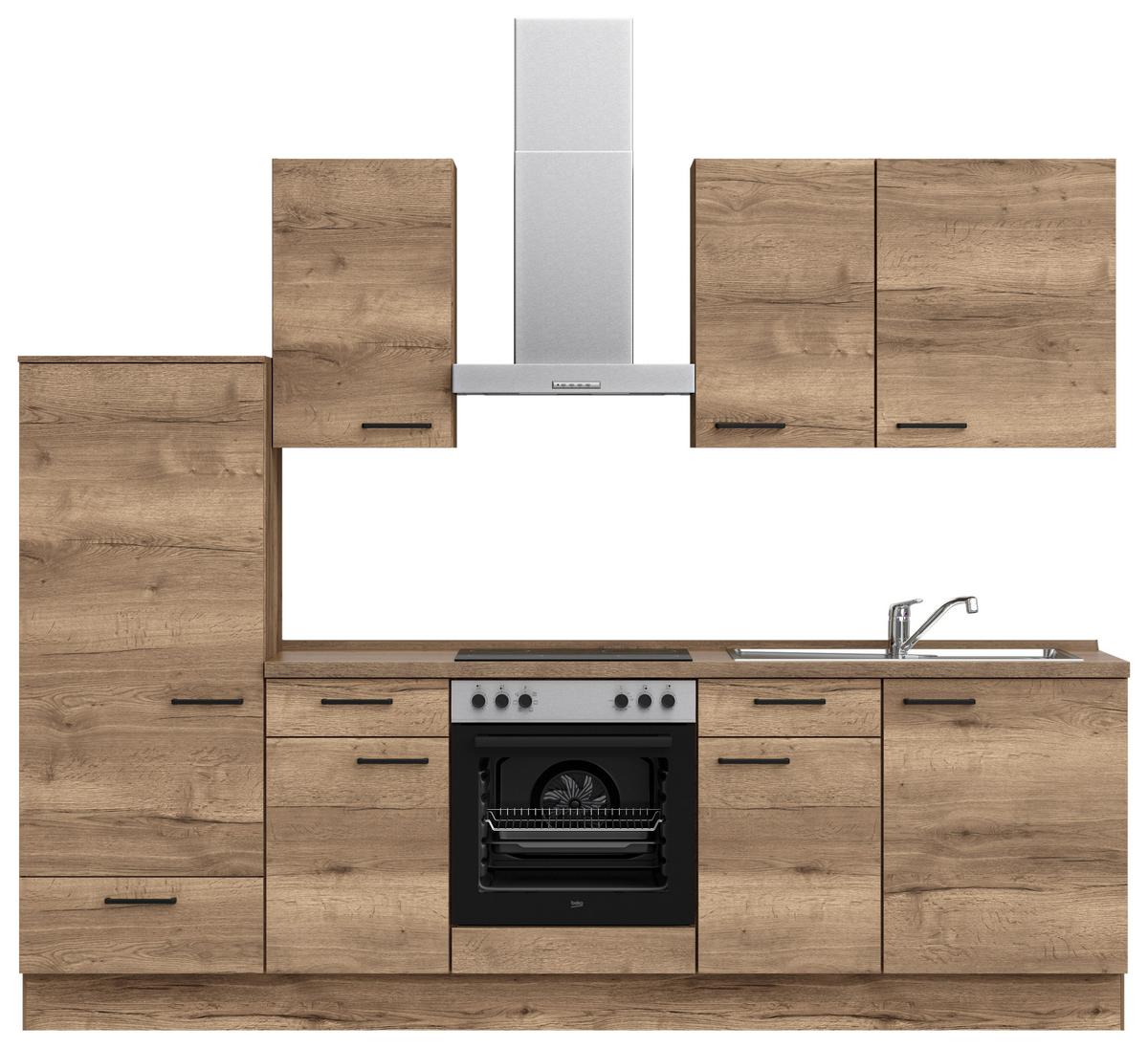 Küchenblock Structura Low m. Geräten Eiche dunkel - Eiche dunkel/Eichefarben, MODERN, Holzwerkstoff/Metall (270cm) - Nobilia