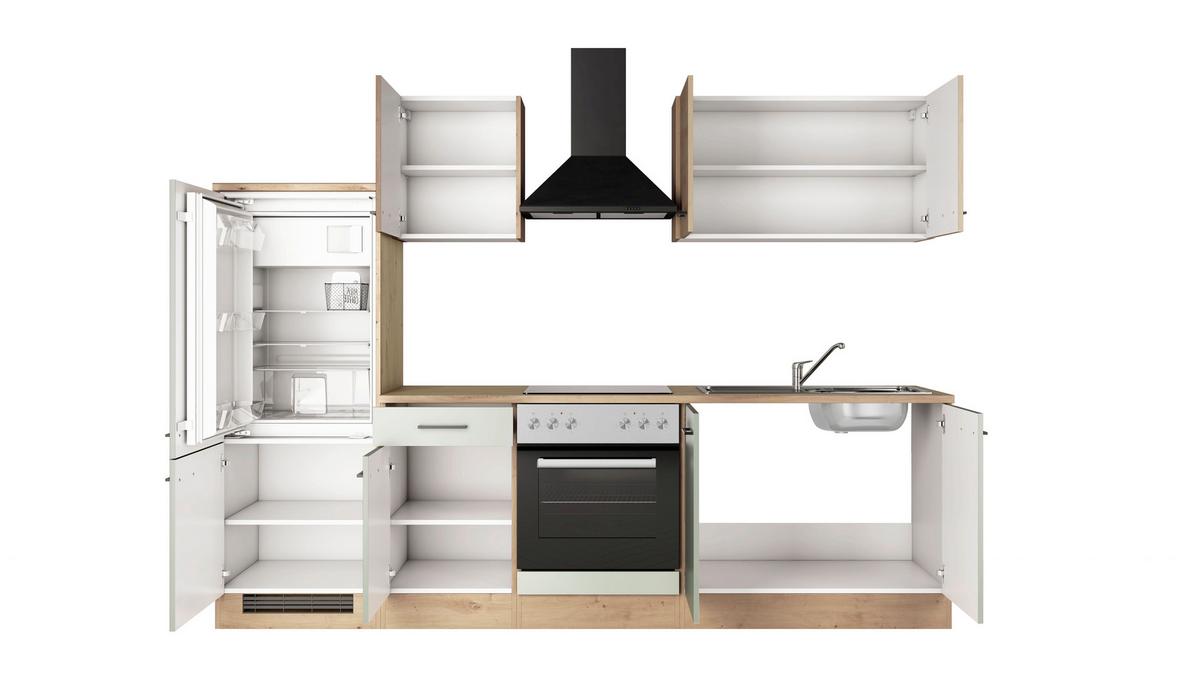 Küchenblock Cara m. Geräten Schilfgrün - Schilfgrün/Schwarz, Trend, Holzwerkstoff/Metall (270cm) - FlexWell
