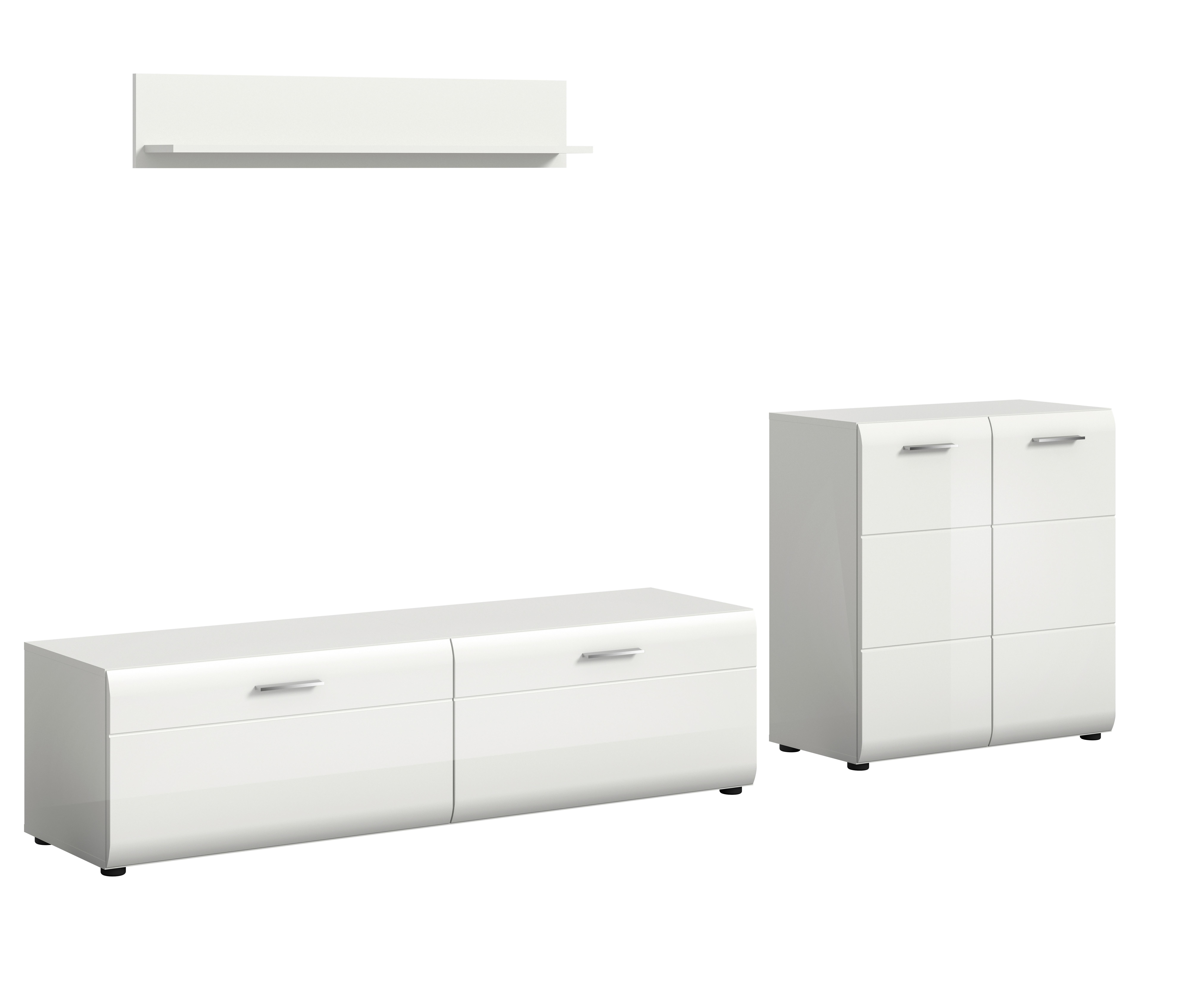 Dnevni Regal Ice, Bela Visok Sijaj, 3-Delni - srebrne barve/črna, Design, umetna masa/leseni material (255/160/41cm) - Livetastic