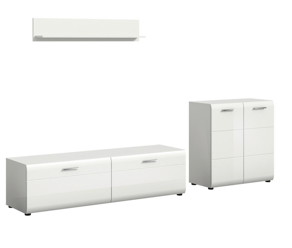 Dnevni Regal Ice, Bela Visok Sijaj, 3-Delni - srebrne barve/črna, Design, umetna masa/leseni material (255/160/41cm) - Livetastic