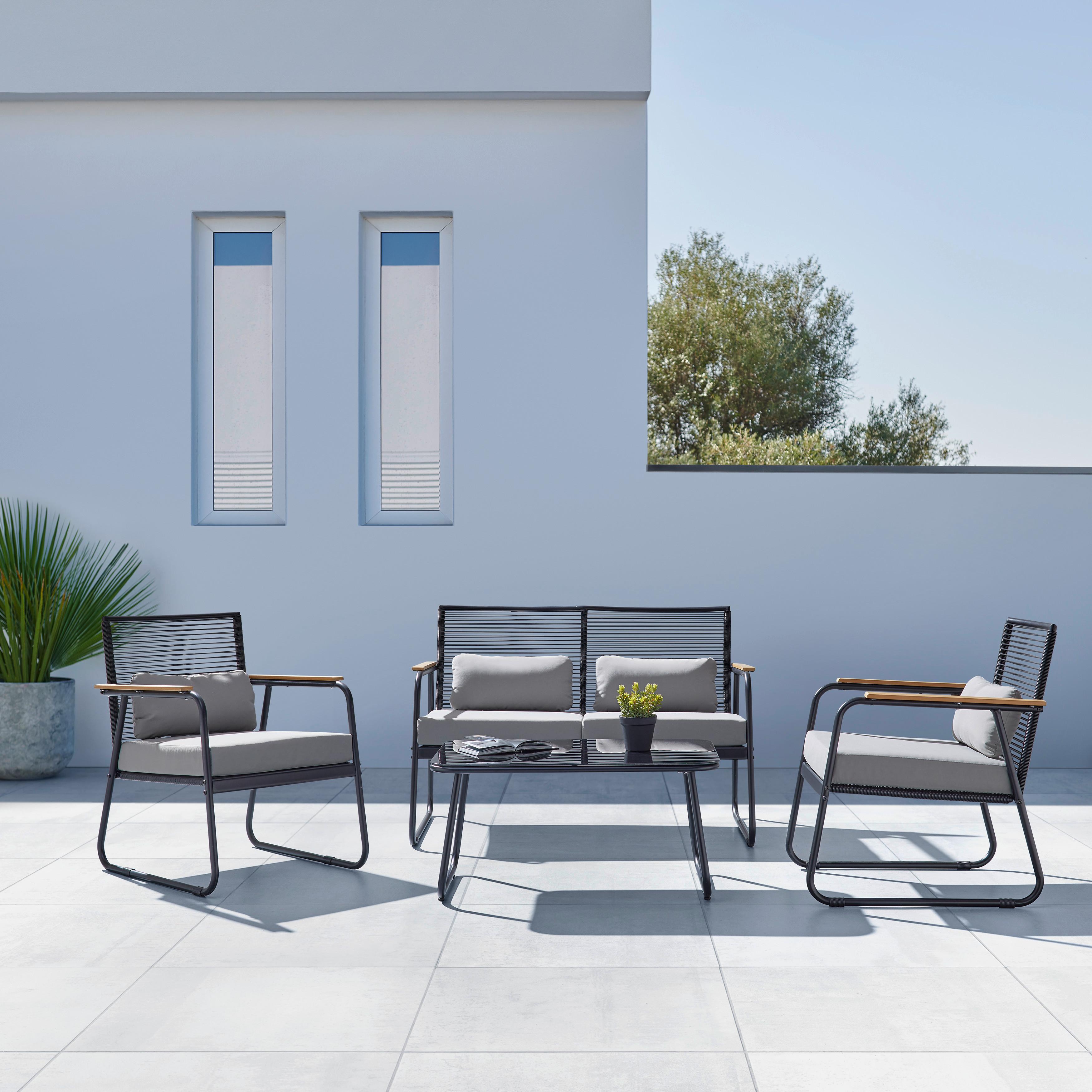 Kerti Garnitúra Doanil - Szürke/Fekete, modern, Műanyag/Üveg - Bessagi Garden