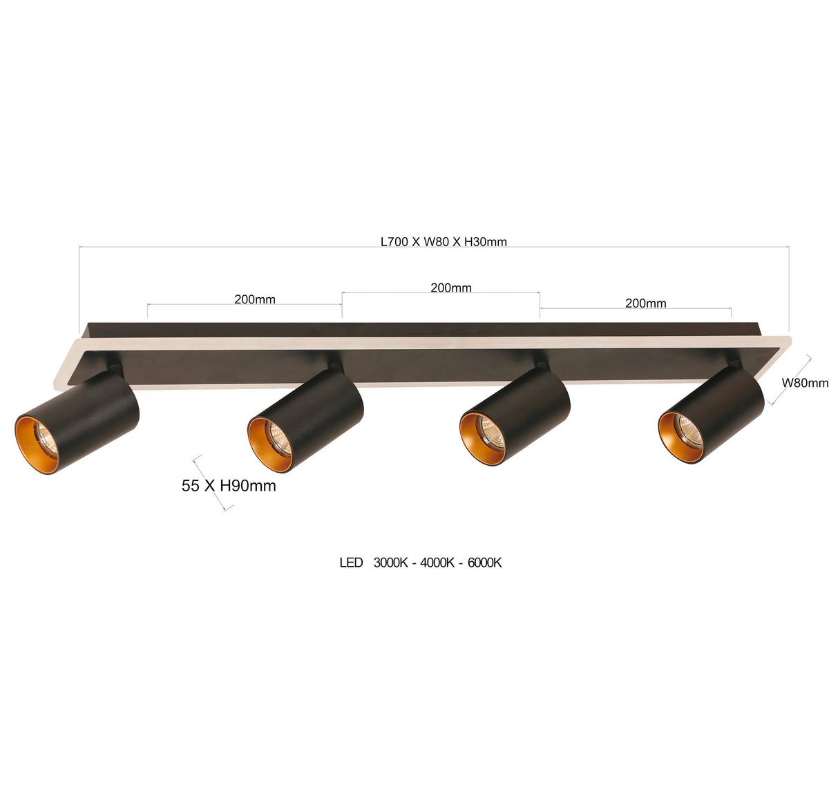 Led-deckenstrahler Lp-0612/4c Bk Parma 4 - Schwarz, Konventionell, Metall (14/70/8cm)