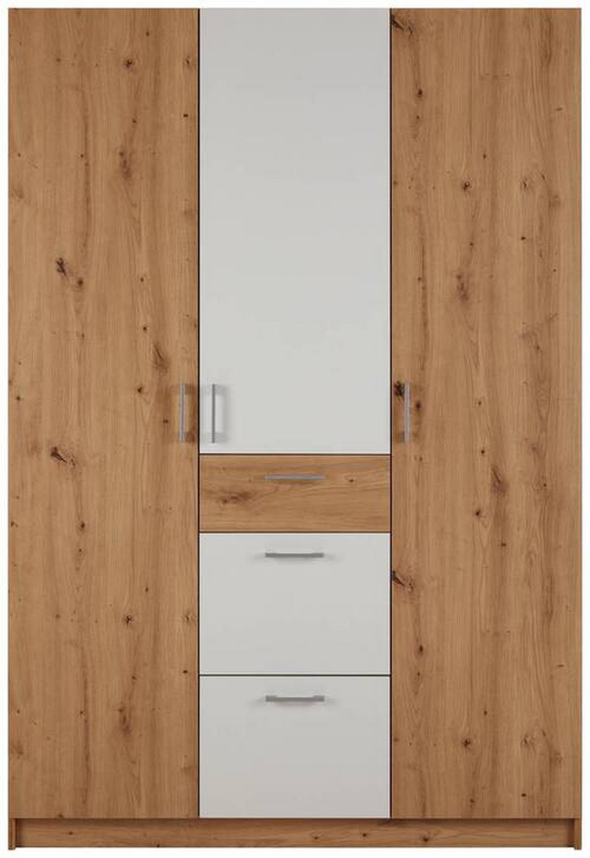 armoire à portes battantes in Weiss/Eichefarben - couleur de chêne/blanc, Konventionell, matière synthétique/matériau de bois (134,4/196,6/53,2cm) - Mömax