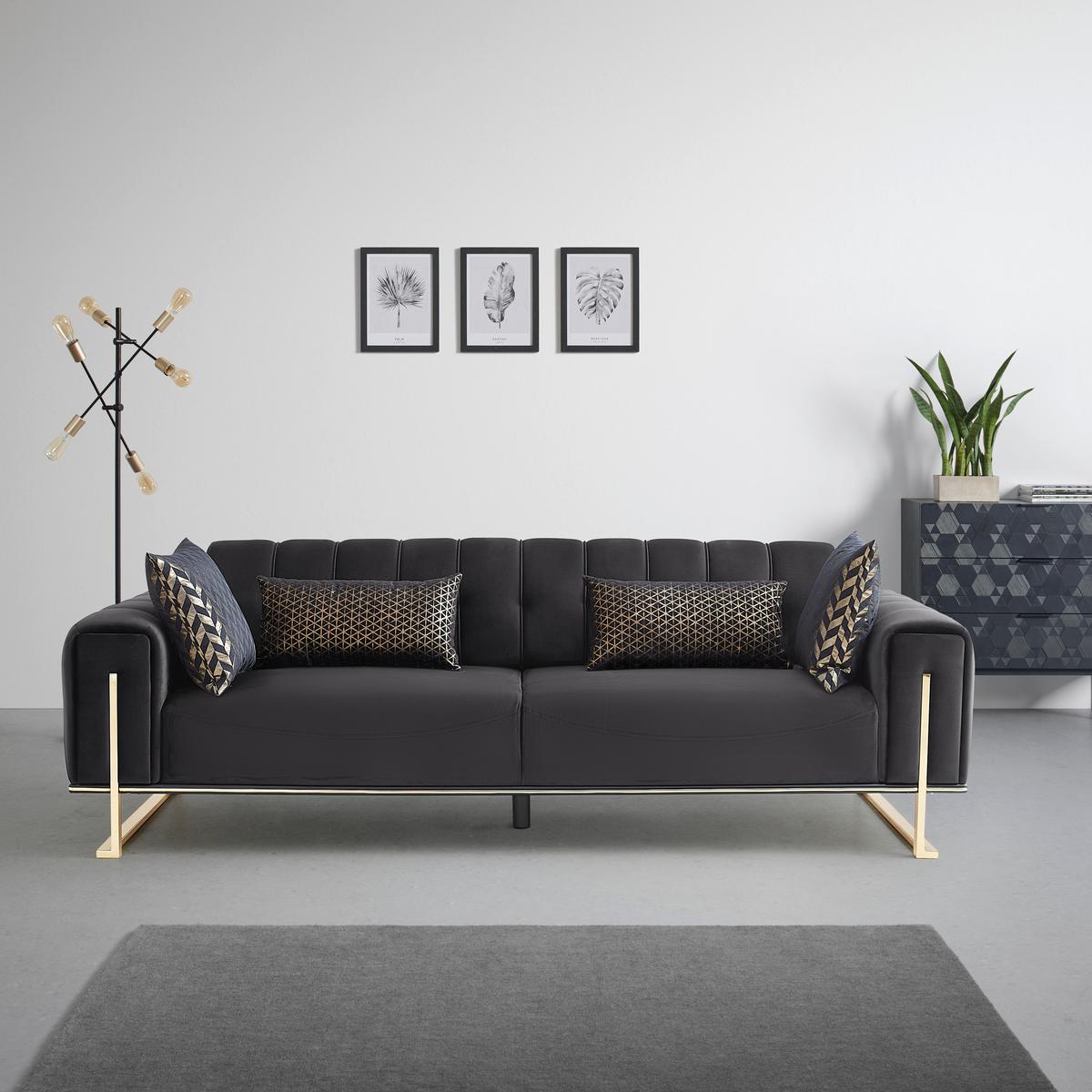 3-Sitzer-Sofa Aile in Schwarz/Goldfarben - Goldfarben/Schwarz, LIFESTYLE, Textil (244/80/90cm) - Based