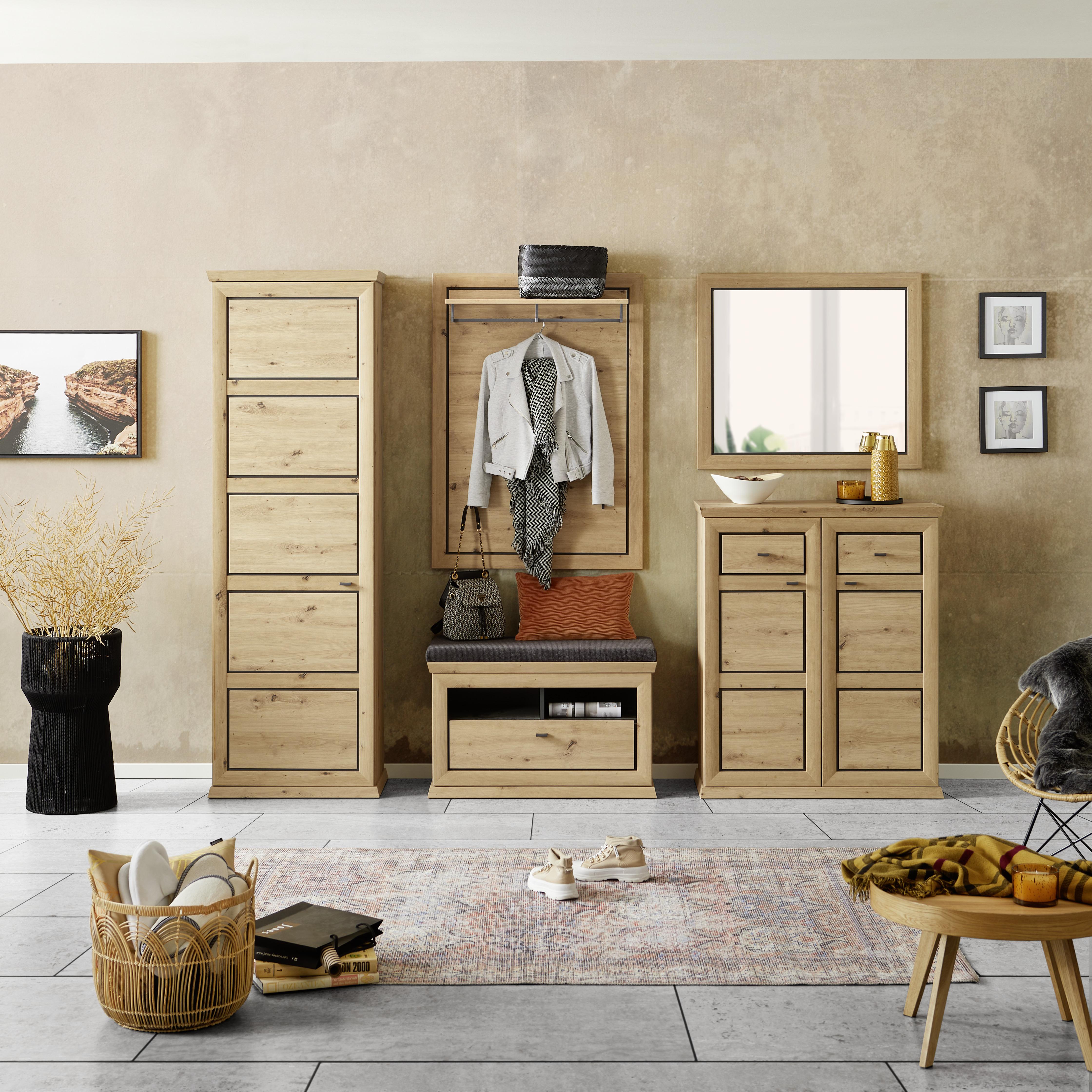 Dulap pentru hol Harvey - culoare lemn stejar/antracit, Lifestyle, material pe bază de lemn (64,2/196,6/38,5cm) - Zandiara