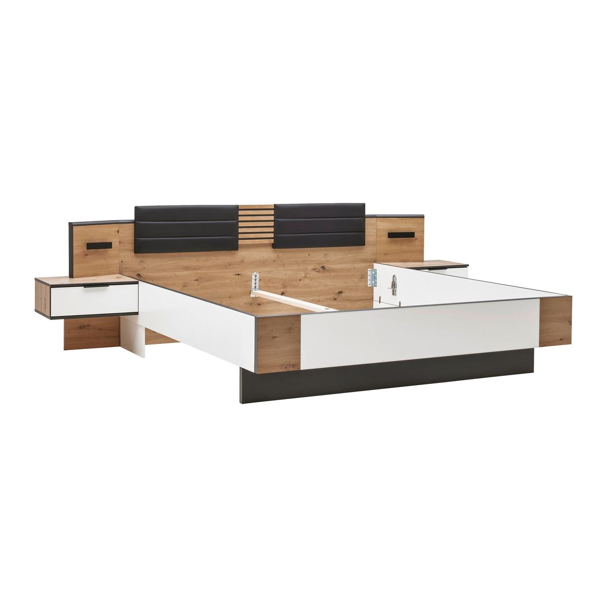 Bettanlage LEO ca. 180x200cm - Weiss/Graphitfarben, Konventionell, Holzwerkstoff/Textil (180/200cm) - Premium Living