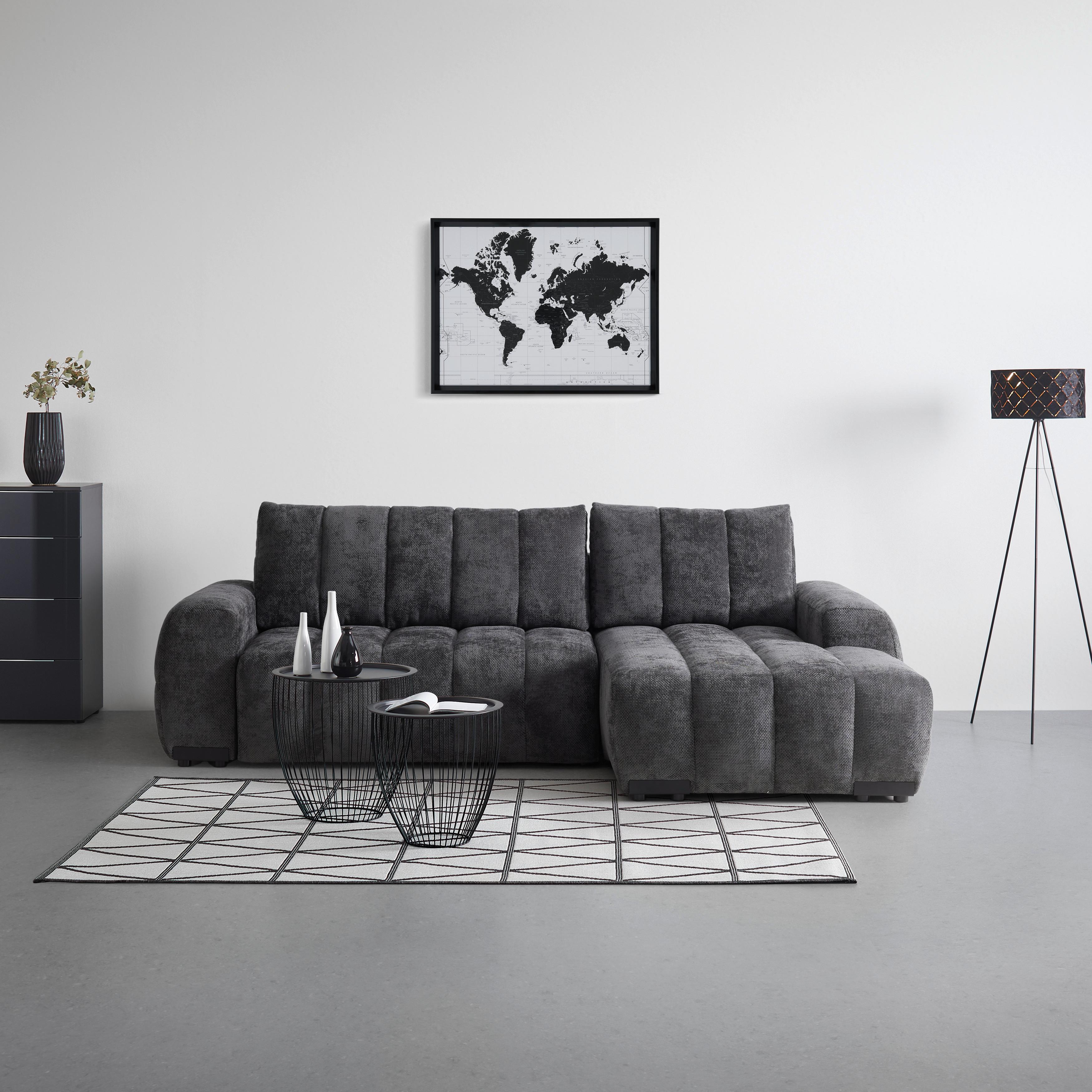 Wohnlandschaft Bolonia Graphitfarben - Schwarz Hochglanz/Graphitfarben, MODERN, Textil/Metall (273/93/166cm) - Mömax