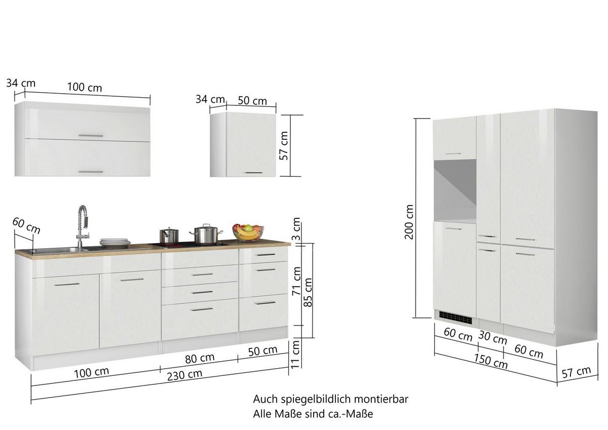 Küchenleerblock Mailand o. Geräte Graphitfarben - Silberfarben/Graphitfarben, MODERN, Holzwerkstoff/Metall (380cm) - Held