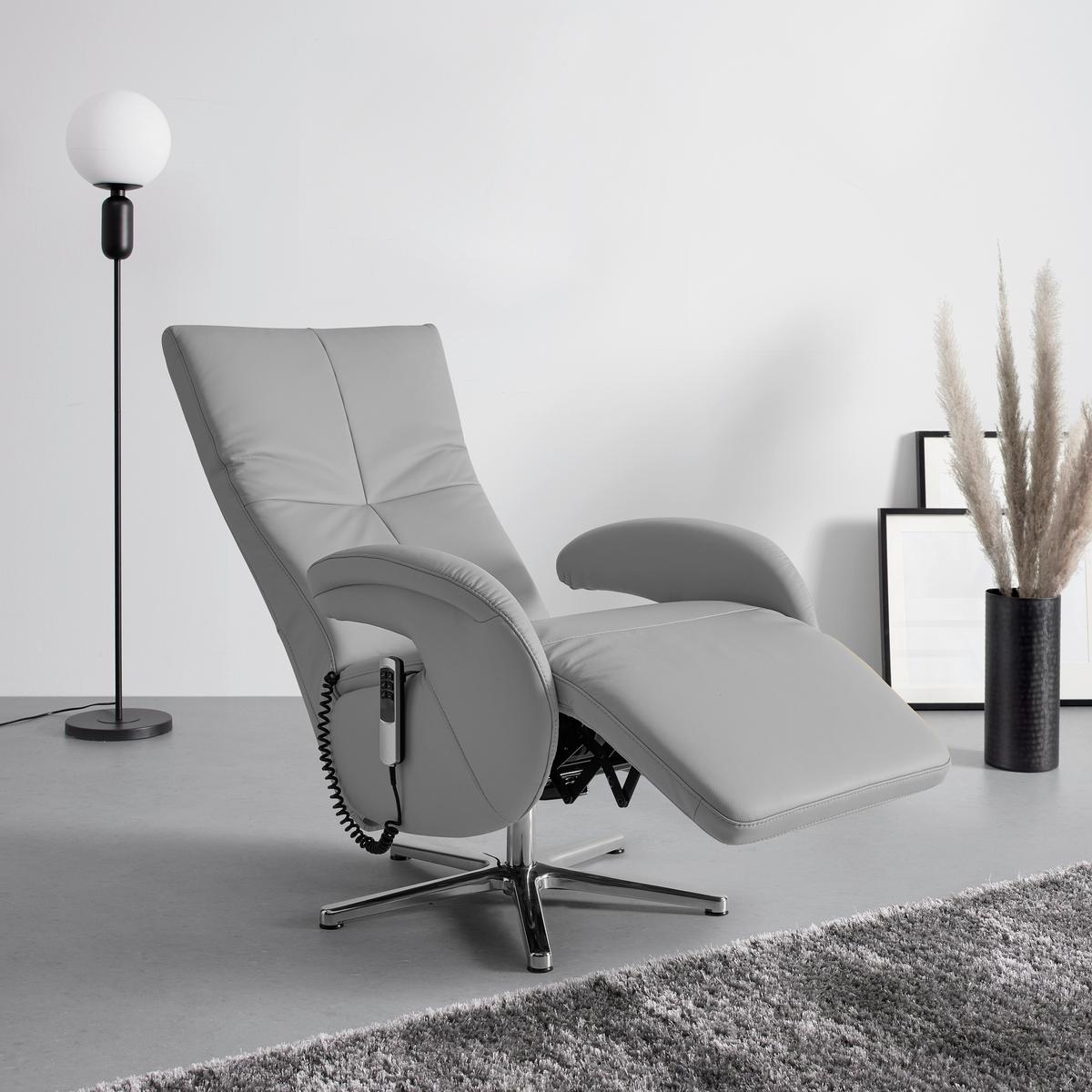 Relaxsessel Sitting 2 Grauweiß - Chromfarben/Grauweiß, MODERN, Leder (70/111/80cm) - Premium Living