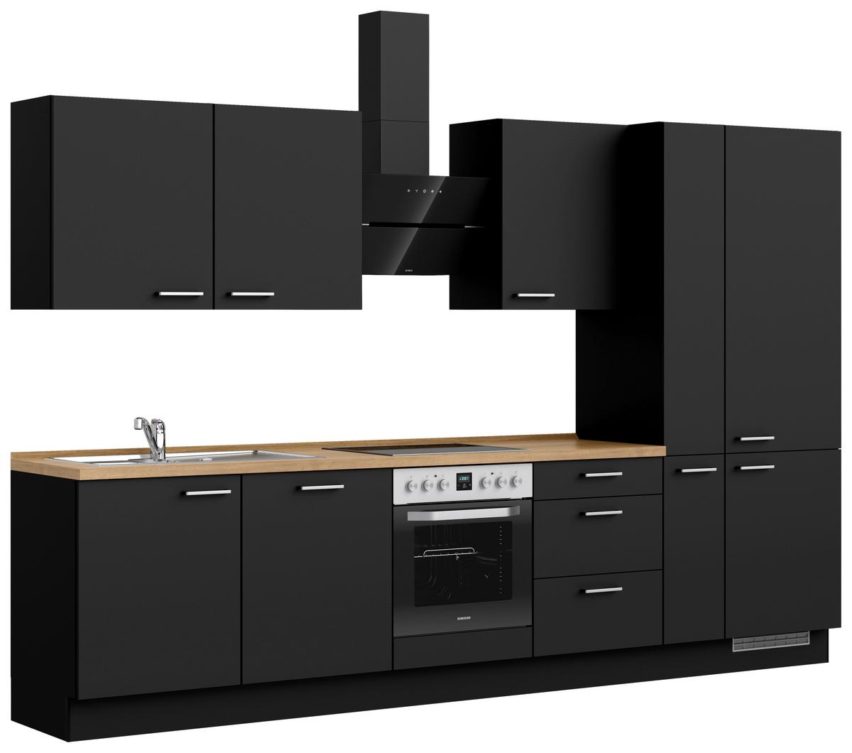 Küchenblock Touch High m. Geräten Schwarz - Edelstahlfarben/Eichefarben, MODERN, Holzwerkstoff/Metall (330cm) - Nobilia