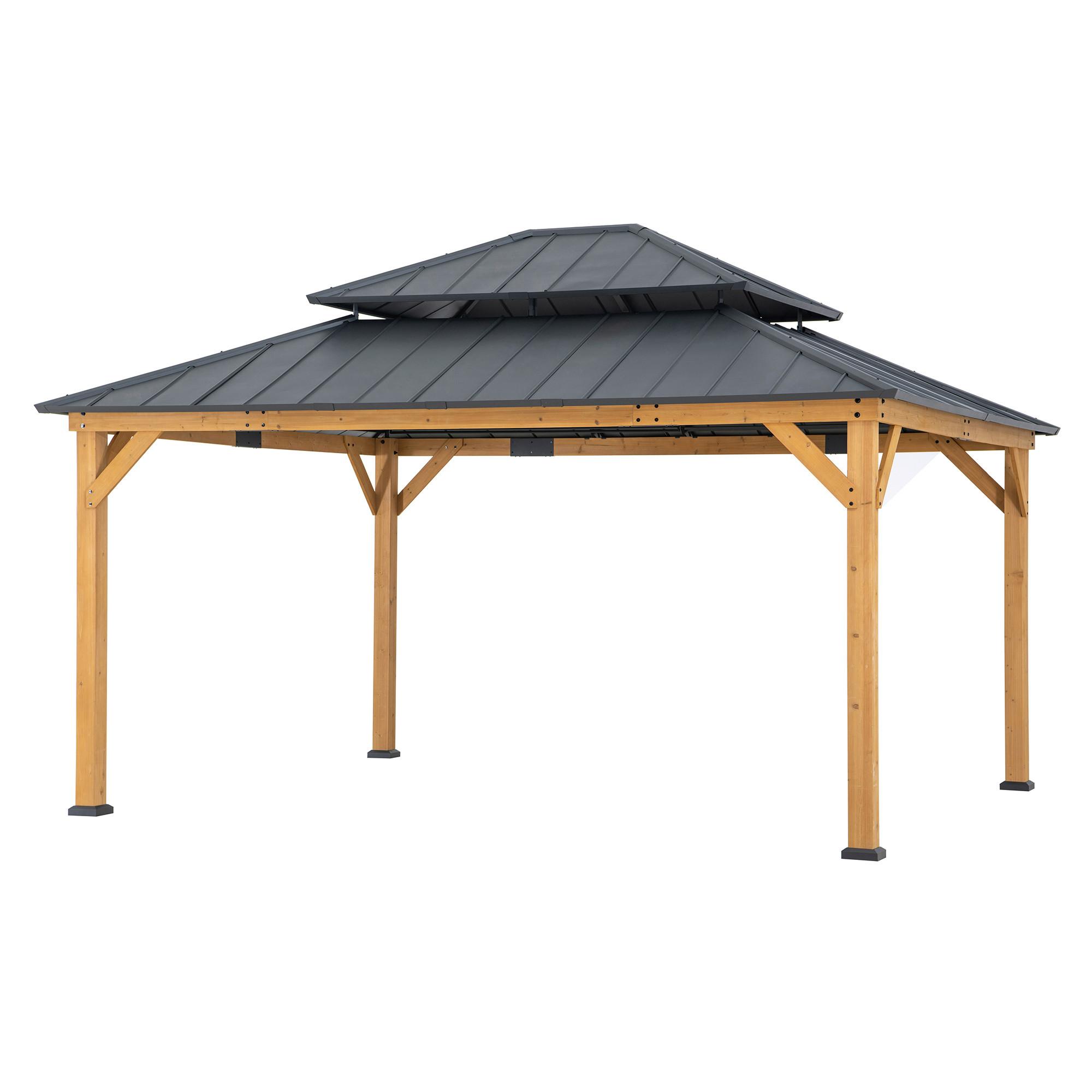 Pavillon Gazebo Anthrazit Echtholz - Anthrazit, Basics, Metall (390/320/450cm) - Modante