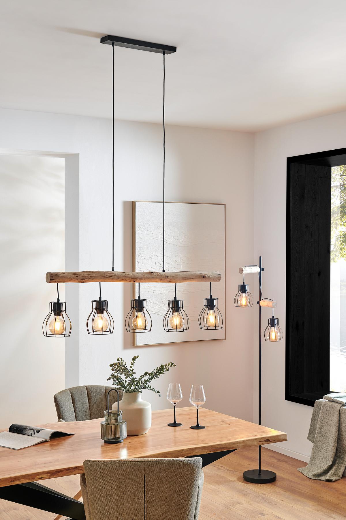 LAMPA WISZĄCA 15326-5NLU MINA *SBM* - kolor naturalny/czarny, Trend, metal/drewno (100/13,6/140cm) - Marama