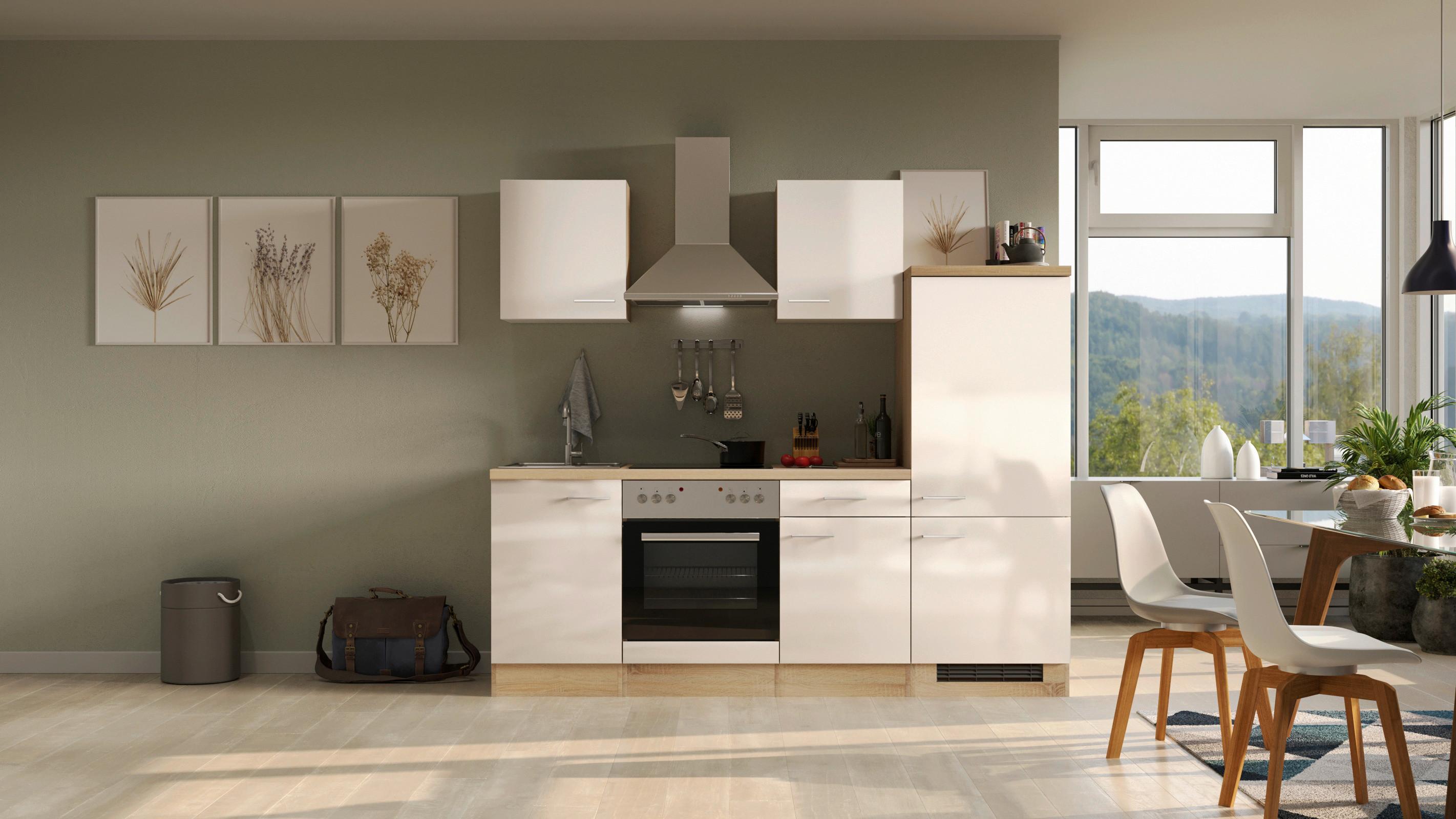 KÜCHENBLOCK NEPAL G-220-1706-002 - Kaschmir/Edelstahlfarben, MODERN, Holzwerkstoff/Metall (220cm) - FlexWell