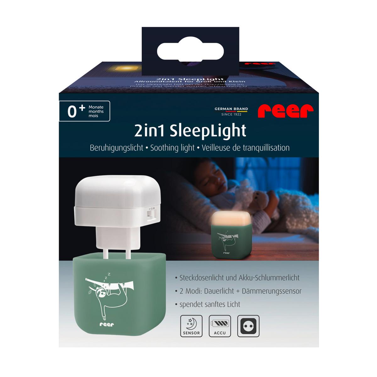LAMPKA NOCNA DZIECIĘCA 2IN1 SLEEPLIGHT - jasnozielony, Basics, tworzywo sztuczne (6/7,5/6cm) - Reer