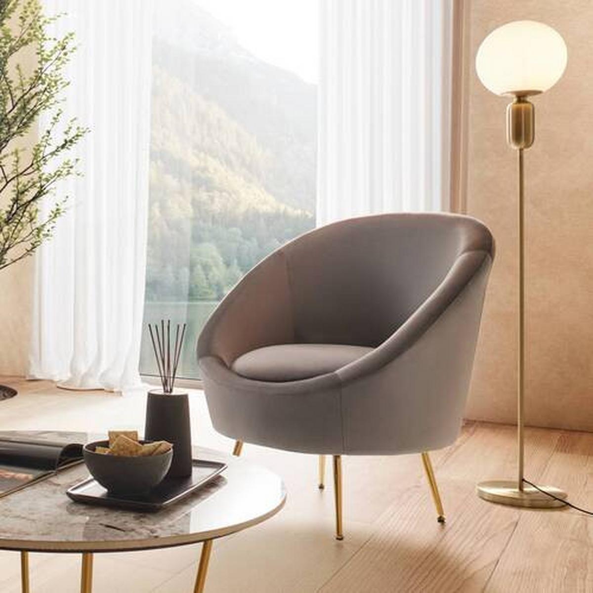 Sessel Lou ca. 80x92x75 cm Grau Samt - Goldfarben/Grau, MODERN, Textil/Metall (80/92/75cm) - Bessagi Home