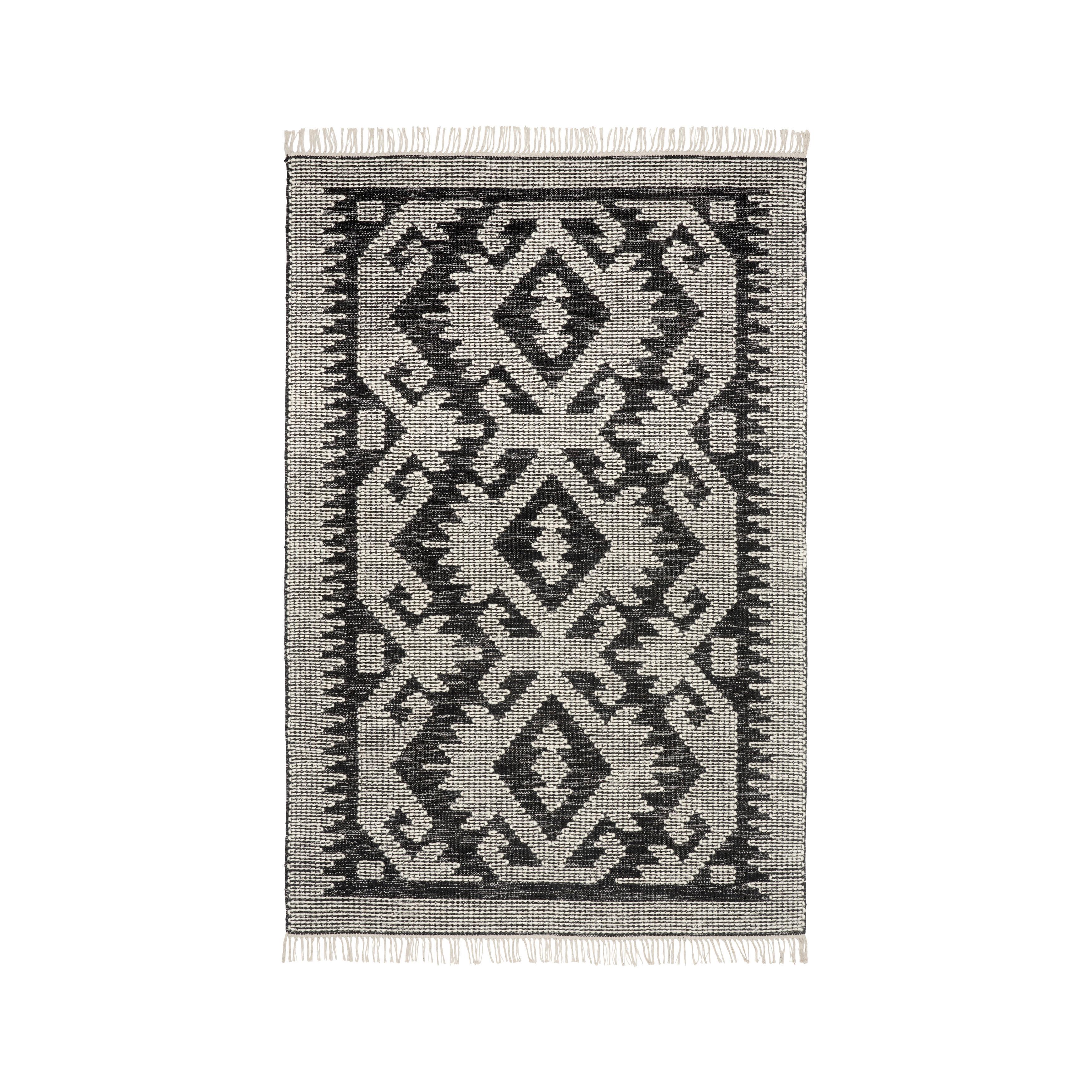Covor țesut de mână LUCKY - alb/negru, Modern, textil (120/170cm) - Modern Living