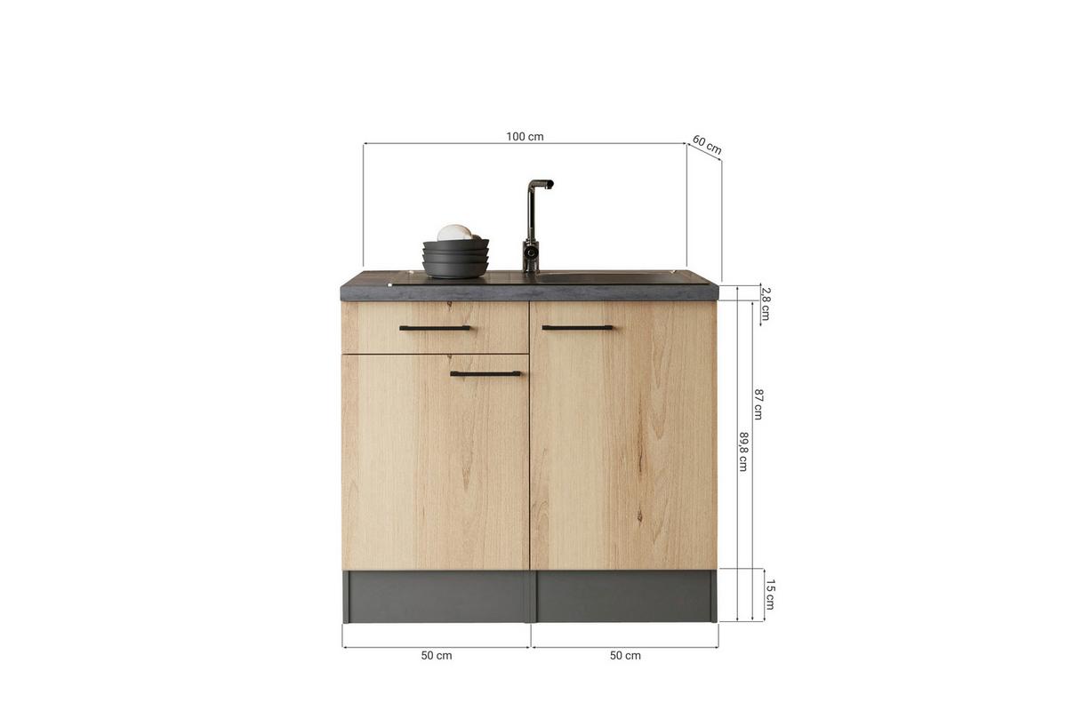 Miniküche Oliver o. Geräte ca. 100cm Grau - Schwarz/Grau, Trend, Holzwerkstoff/Metall (100cm) - Respekta