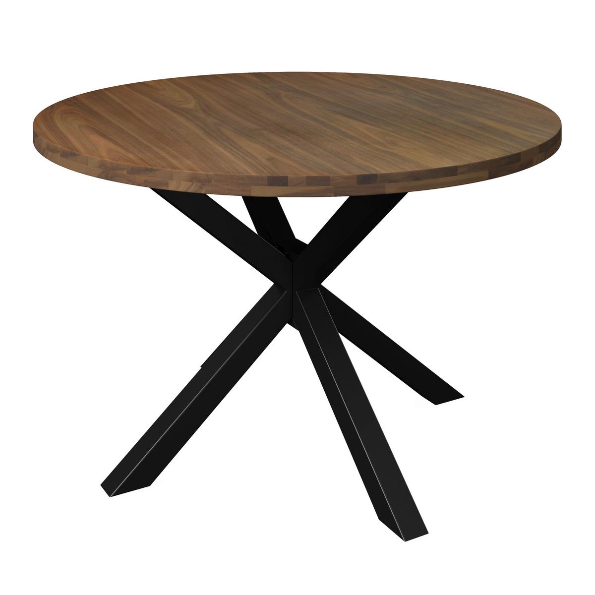 Esstisch Rene Akazie massiv Walnuss furniert Ø ca. 120 cm - Schwarz/Akaziefarben, MODERN, Holz/Metall (120/76cm) - Bessagi Home