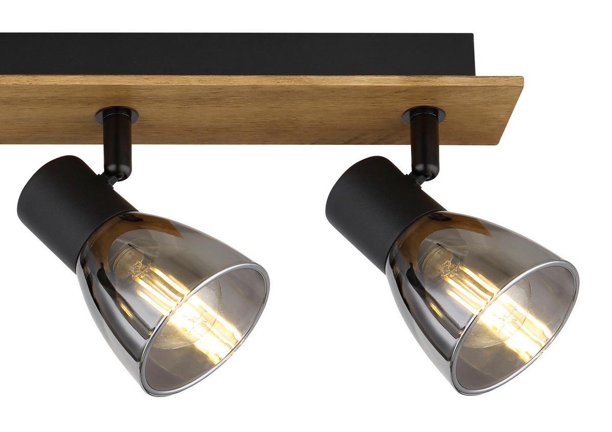 Strahler Claude in Schwarz max. 40 Watt - Dunkelbraun/Schwarz, Natur, Glas/Holz (50/7/15,5cm) - Globo