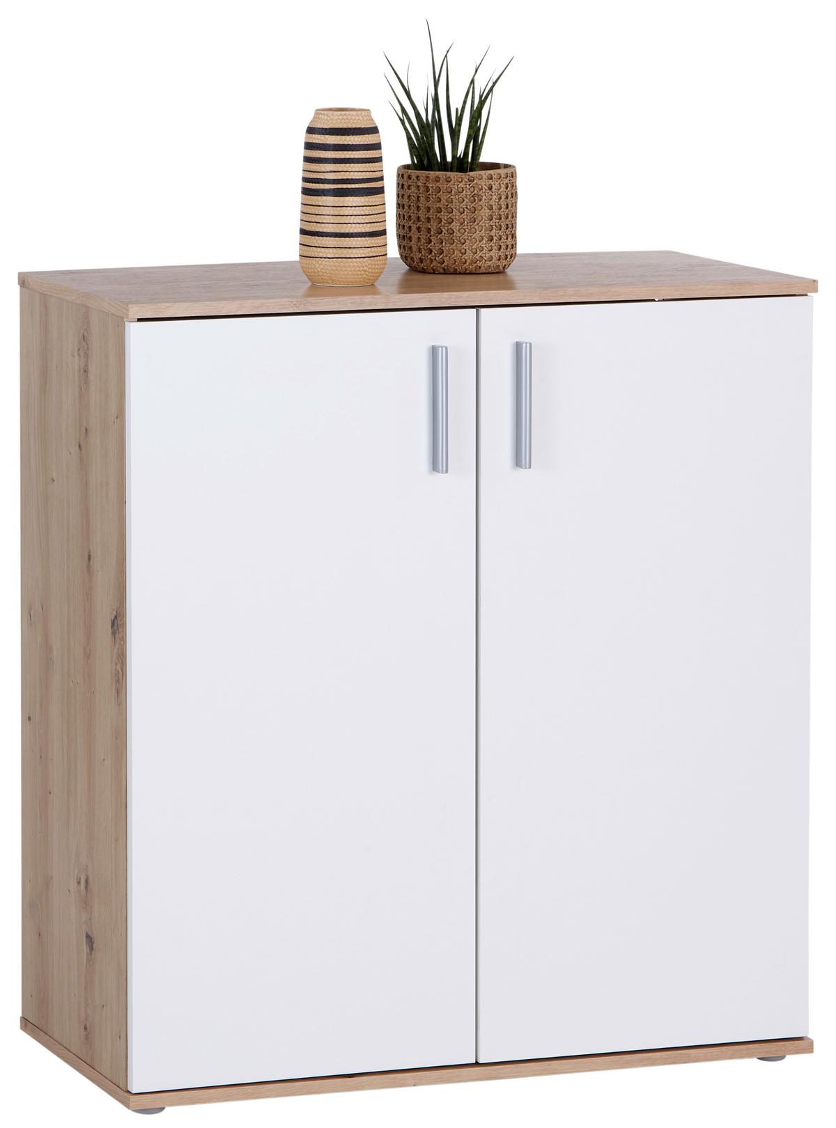 Komoda Ina 01, Barva Hrasta, Bela - bela/barve aluminija, Moderno, umetna masa/leseni material (88,2/94,8/38,3cm) - Mömax