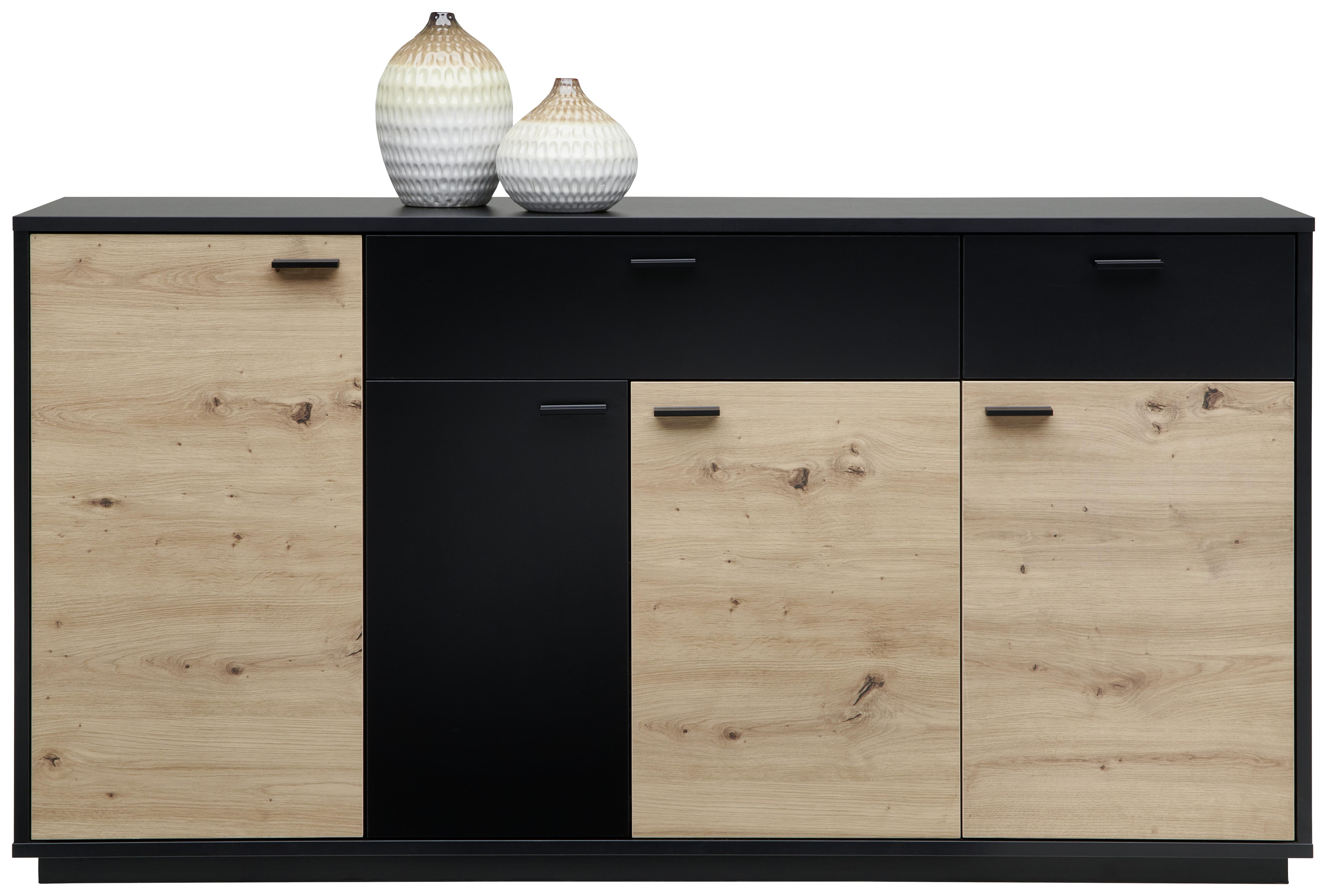 Comodă Jamino - culoare lemn stejar/negru, Modern, material pe bază de lemn (157,2/82,2/38cm)