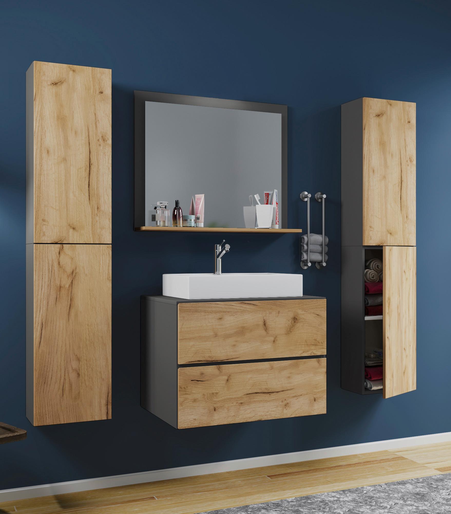 Badezimmer Lendas 5-tlg. ca. 147 cm Honigeiche/Anthr. - Honigeiche/Anthrazit, MODERN, Keramik/Holzwerkstoff (147cm) - MID.YOU