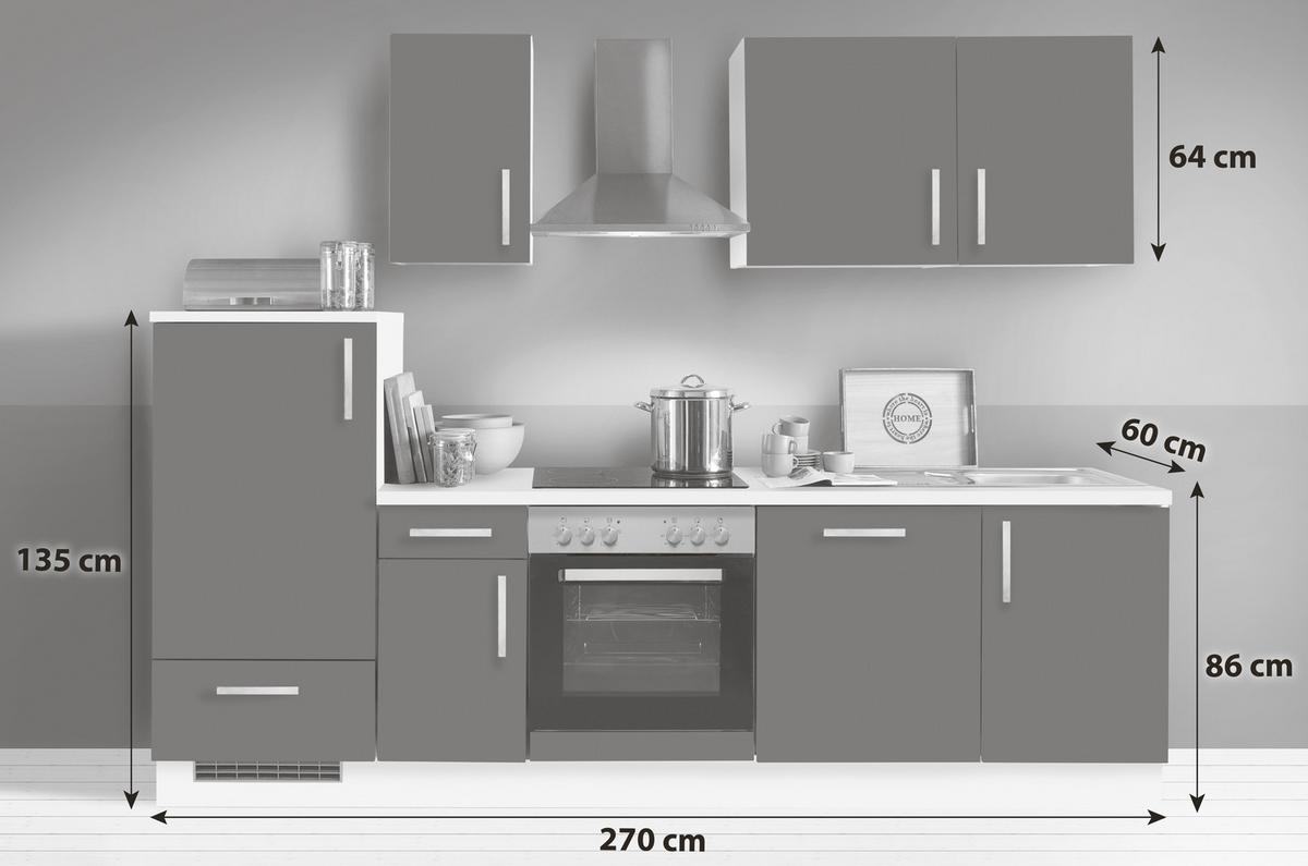 Küchenblock White-Premium Weiß Hochgl. B: ca. 270cm - Weiß Hochglanz/Silberfarben, KONVENTIONELL, Holzwerkstoff/Kunststoff (270cm) - Menke