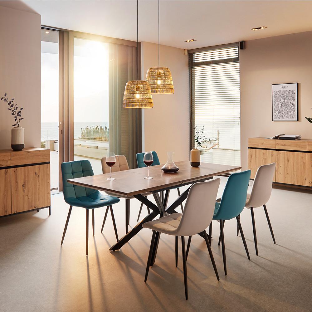 Esstisch ausziehbar Aki Walnussfarben MDF - Walnussfarben/Schwarz, MODERN, Holzwerkstoff/Metall (140-180/80/76cm) - Bessagi Home