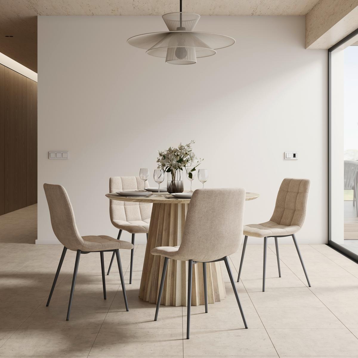Stuhl Ria Greige Mikrofaser Gepolstert - Greige/Schwarz, MODERN, Textil/Metall (44/87/54cm) - Bessagi Home