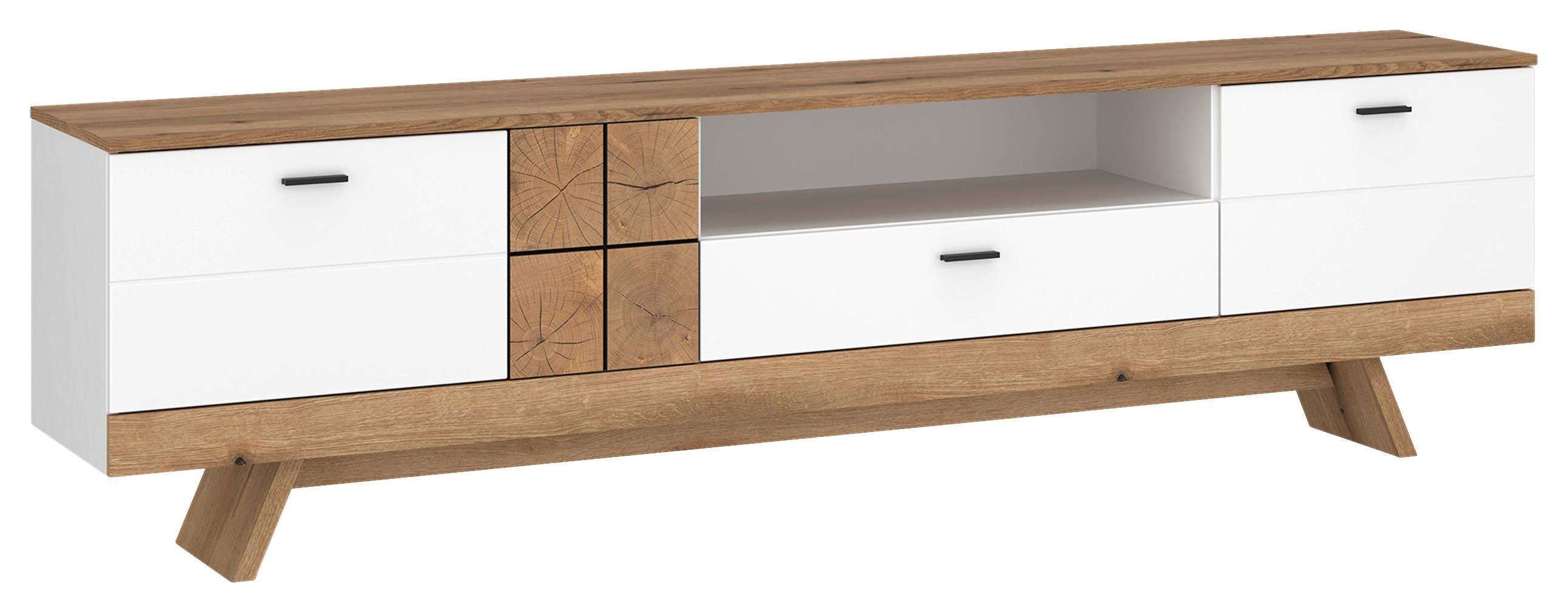 Comodă TV ORETA - alb/culoare lemn stejar, Modern, material pe bază de lemn (216/61,7/45cm) - Modern Living