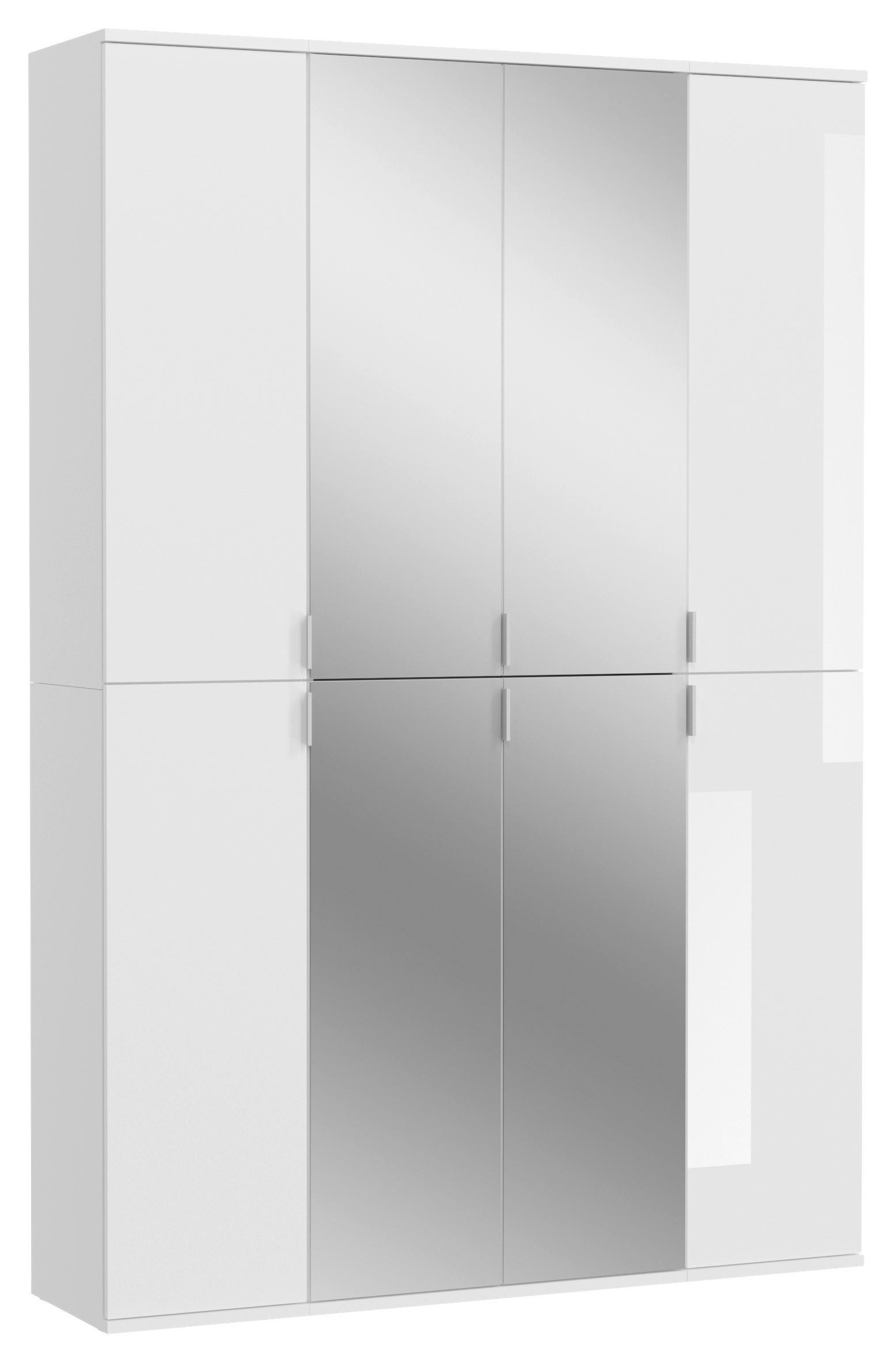 Drehtürenschrank Projekt X ca. 121x193 cm Weiß - Chromfarben/Weiß Hochglanz, MODERN, Glas/Holzwerkstoff (121/193/34cm) - MID.YOU