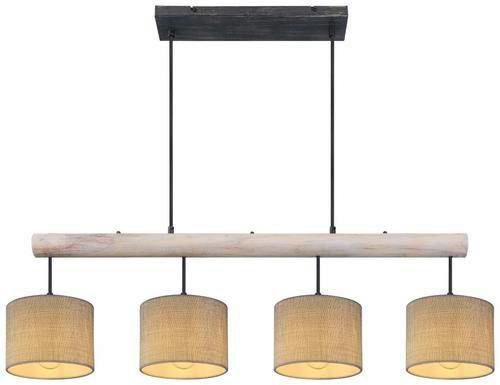 Hängeleuchte Roger max. 40 Watt - Schwarz/Grau, Natur, Holz/Textil (102/18/120cm) - Globo