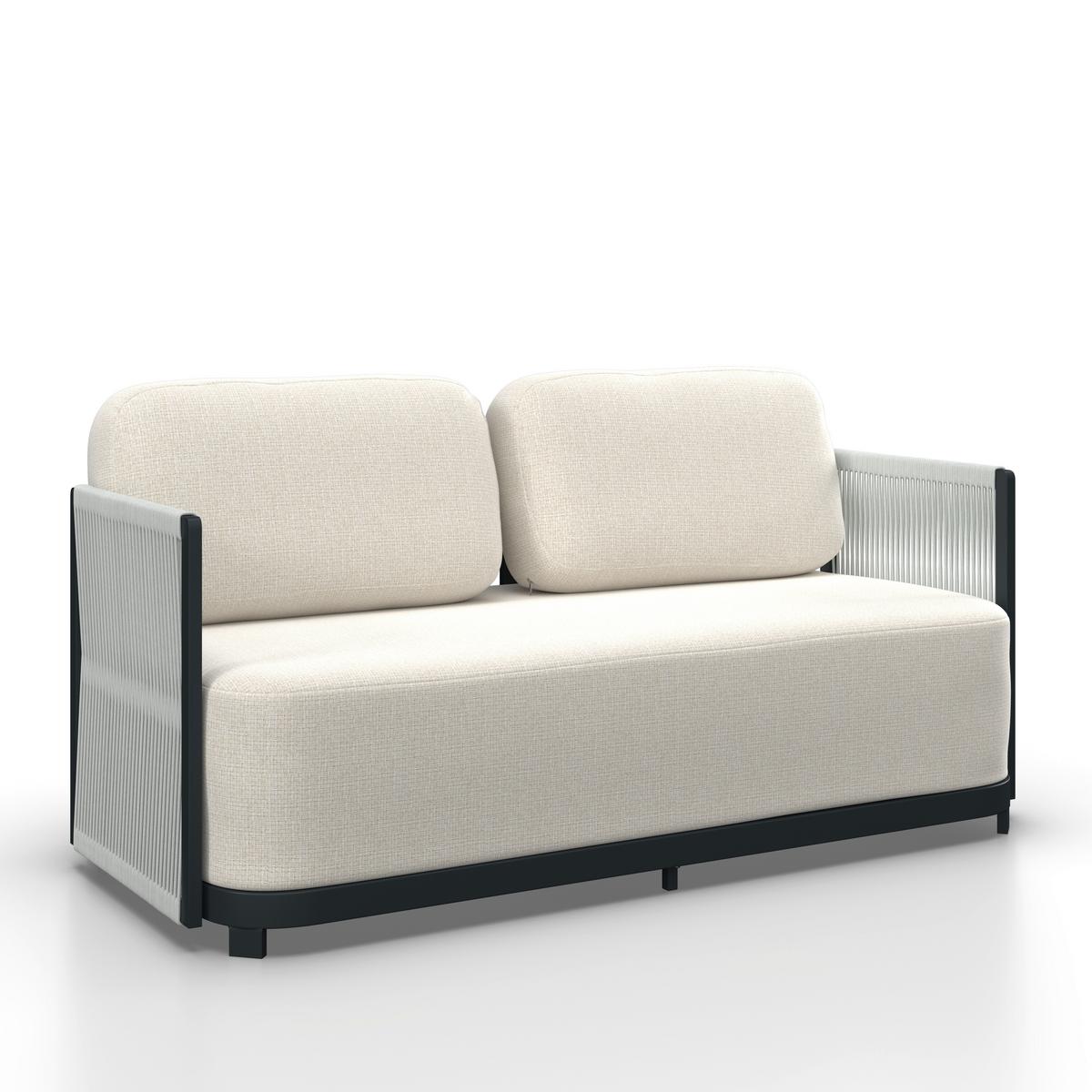 Loungegarnitur Coralie Creme Metall/Outdoorstoff +Abdeckung - Anthrazit/Creme, MODERN, Textil/Stein (155/62cm) - Bessagi Garden