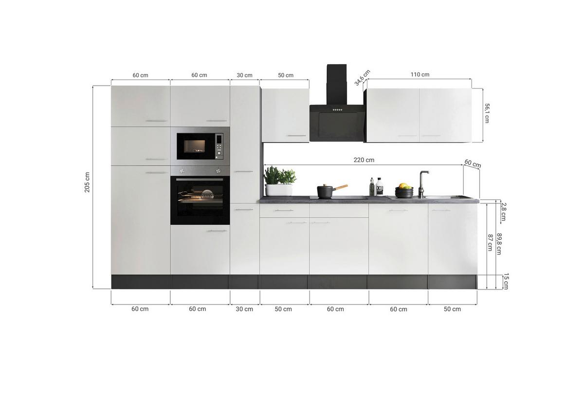 Kuhinjski Blok Z Aparati Oliver, 370cm - temno siva/črna, Design, kovina/leseni material (370cm) - Respekta