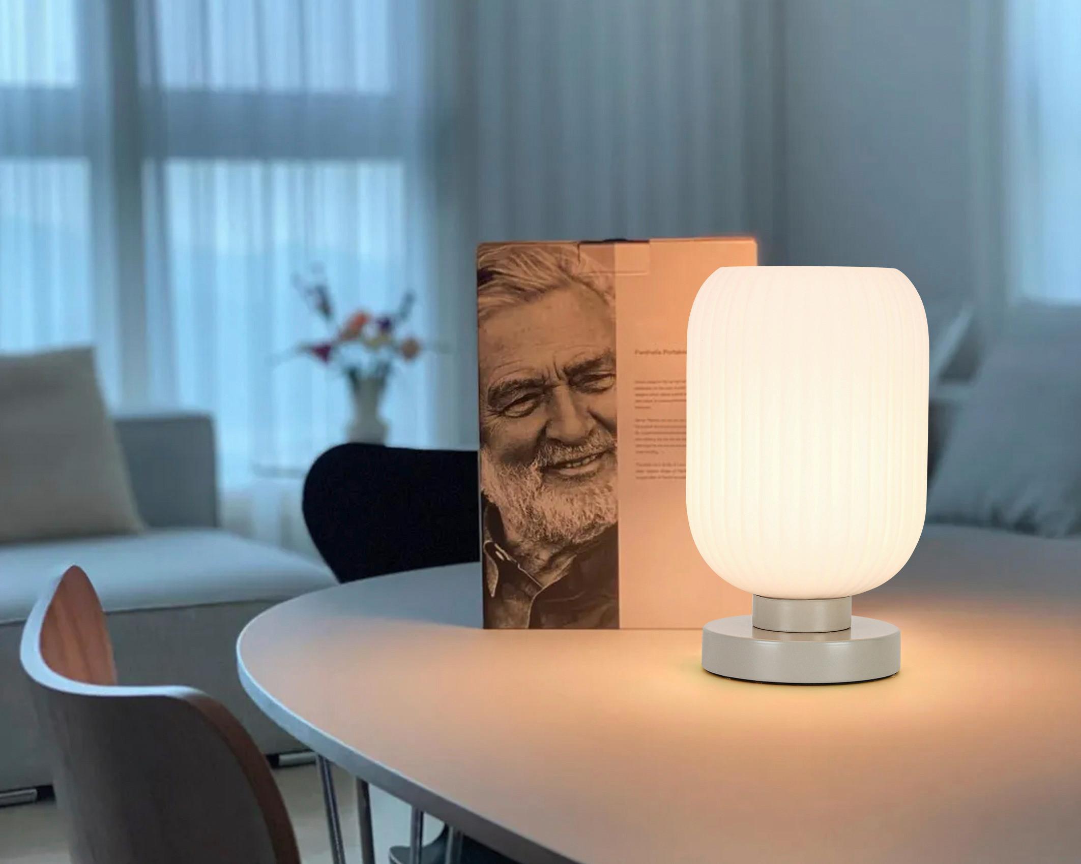 Tischleuchte Exi Weiß max. 25 Watt - Sandfarben/Weiss, Modern, Glas/Kunststoff (14/24cm) - Mömax