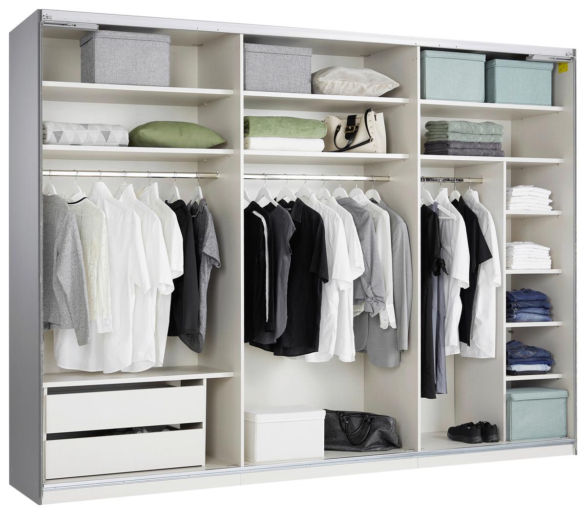 Schwebetürenschrank Includo-Glas Elfenbeinfarben - Elfenbein/Schwarz, KONVENTIONELL, Glas/Holzwerkstoff (249/222/68cm) - Premium Living
