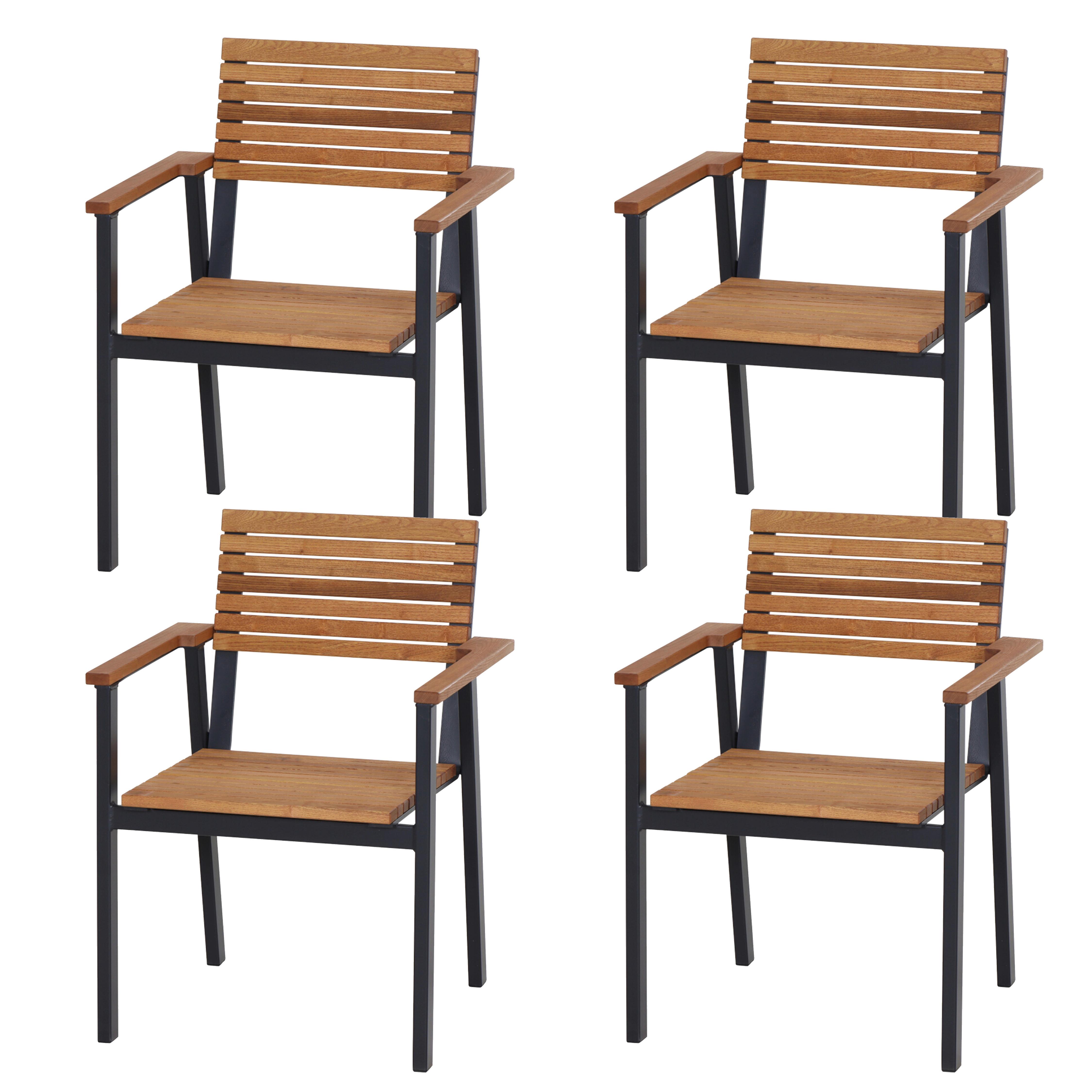 Gartensessel-Set Bozen 4-tlg. Echtholz/Schwarz - Naturfarben, Basics, Holz/Metall (60/83/58,5cm) - Siena Garden
