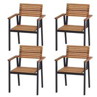 Gartensessel-Set Bozen 4-tlg. Echtholz/Schwarz - Naturfarben, Basics, Holz/Metall (60/83/58,5cm) - Siena Garden