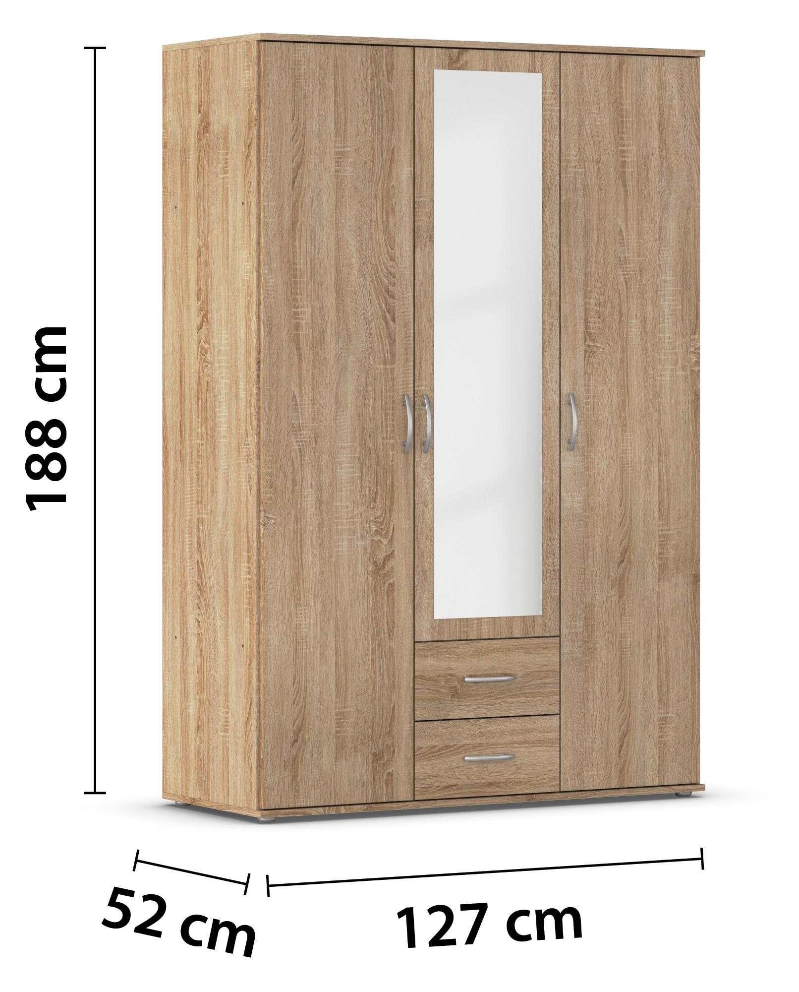 Ruhásszekrény Twin - Sonoma tölgy/alumínium színű, Basics, műanyag/faalapú anyag (127/188/52cm)