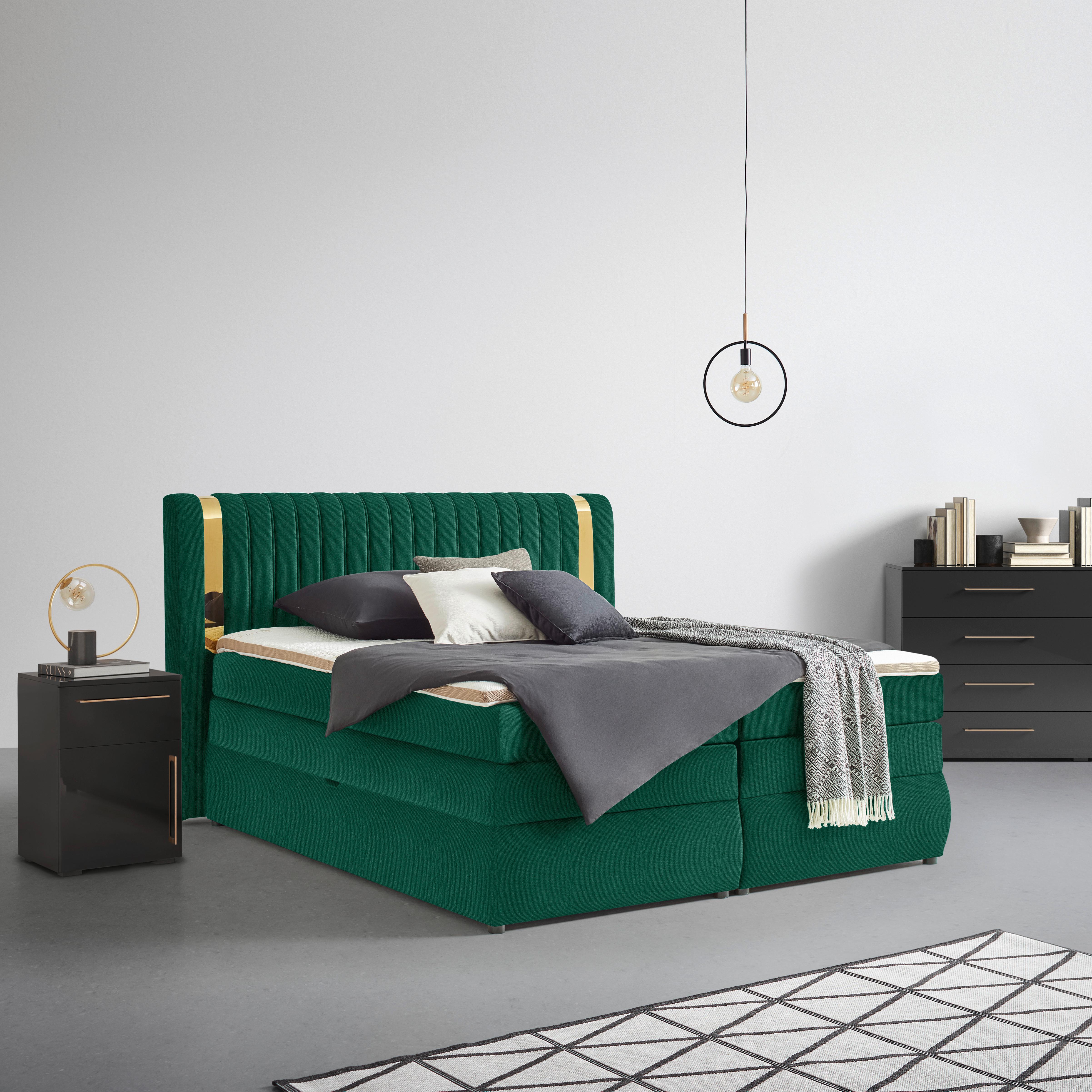PAT BOXSPRING MINOLA GOLD EXKLUZIV - verde închis, Konventionell, textil (160/200cm) - Premium Living