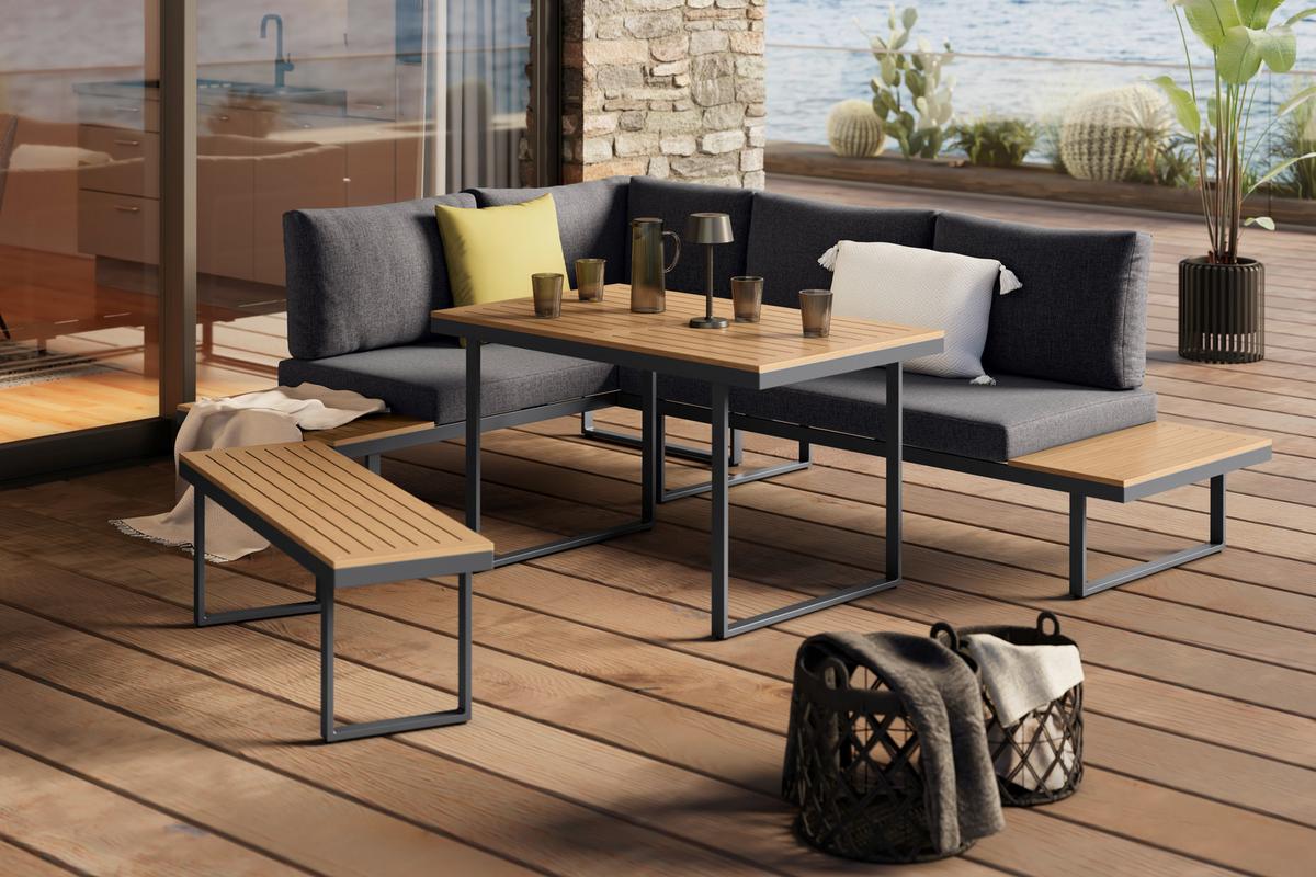 Loungegarnitur Hottie Naturfarben/Grau, 4-tlg. - Dunkelgrau/Naturfarben, MODERN, Kunststoff/Textil - Based