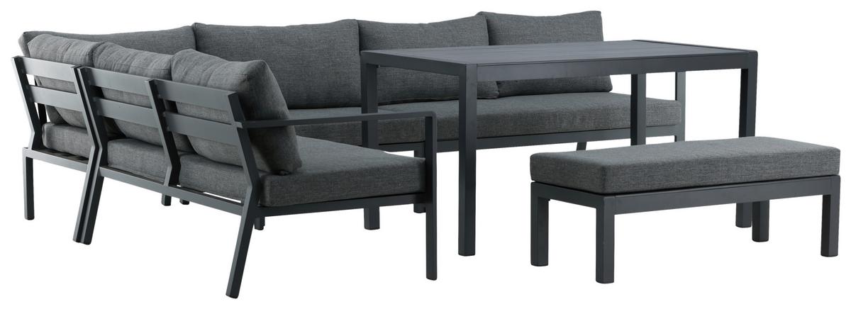 DINING-LOUNGESET RAMOS - Schwarz/Grau, KONVENTIONELL, Textil/Metall (294/210cm) - Gardenson