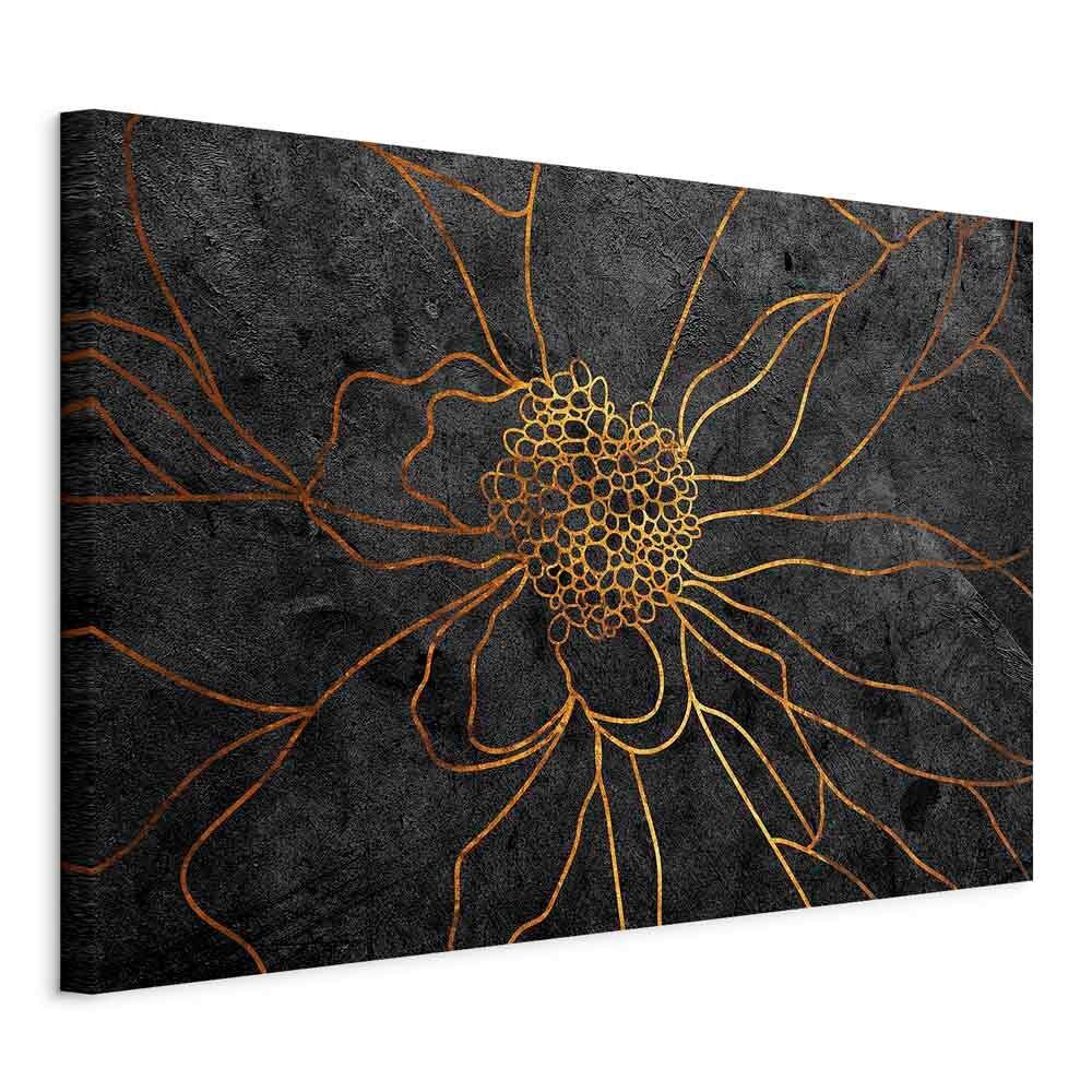 Slika Na Platnu Flower In Gold - zlate barve/črna, Basics, tekstil/les (120/80/1,2cm) - artgeist