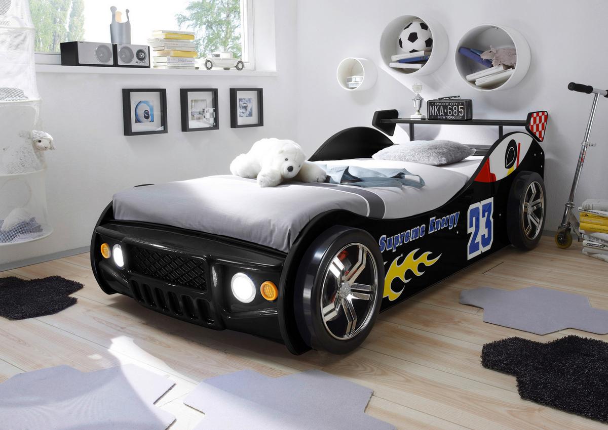 Postelja V Obliki Avta Energy, Črna, Osvetlitev, 90x200cm - črna, Konvencionalno, leseni material (90/200cm) - MID.YOU