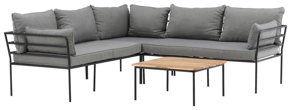 Loungegarnitur Penh Grau/Schwarz Tisch Akazie - Schwarz/Grau, KONVENTIONELL, Holz/Metall - Gardenson