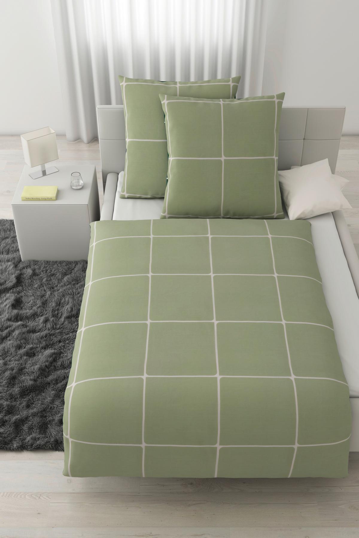 Bettwäsche Linnea Wende XXL Weiß/Salbei/Wald ca. 200x200cm - Waldgrün/Salbeigrün, MODERN, Textil (200/200cm) - Modern Living