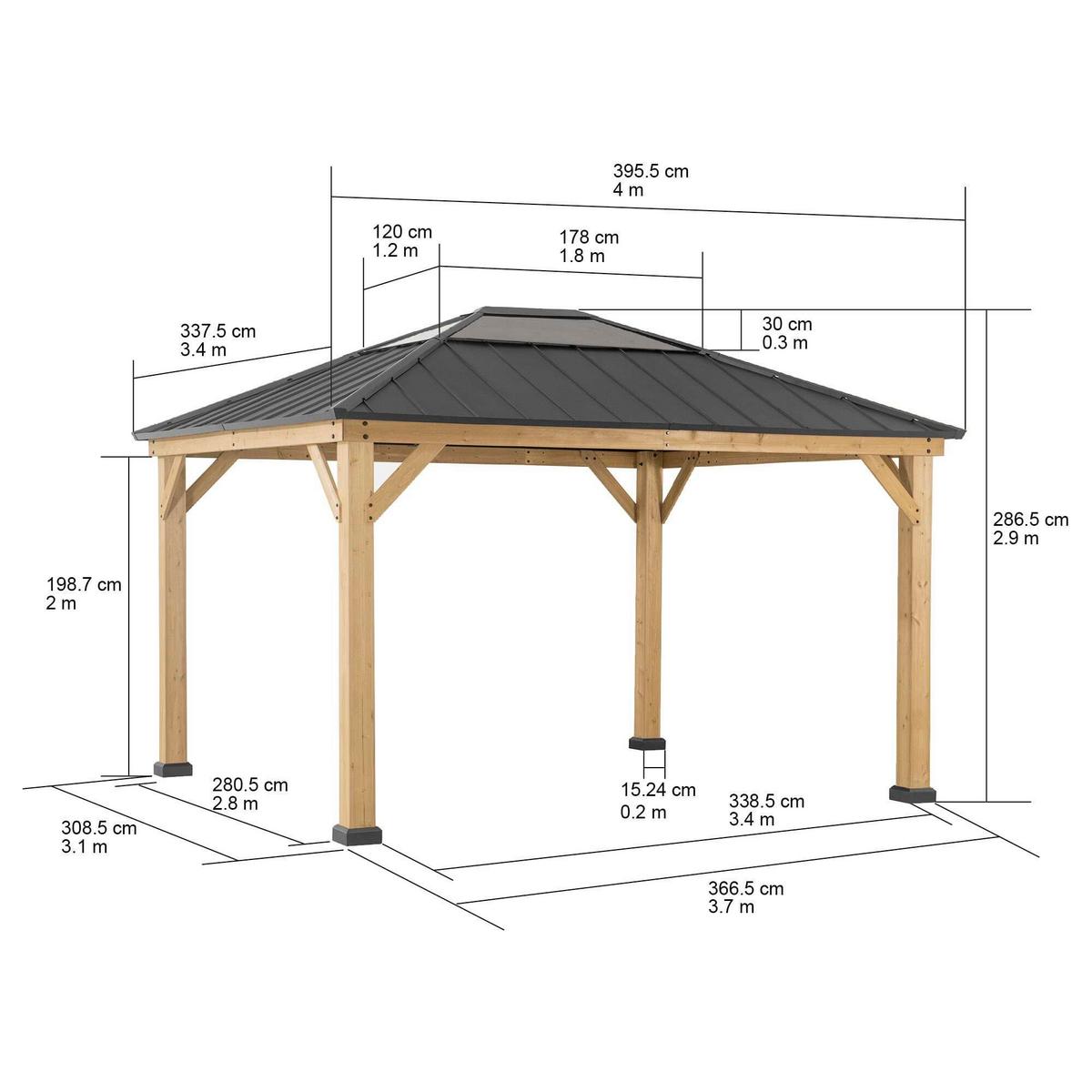 Pavillon Gazebo Bruri Anthrazit Echtholz - Anthrazit, Basics, Kunststoff/Metall (393,5/286,5/335,5cm) - Modante