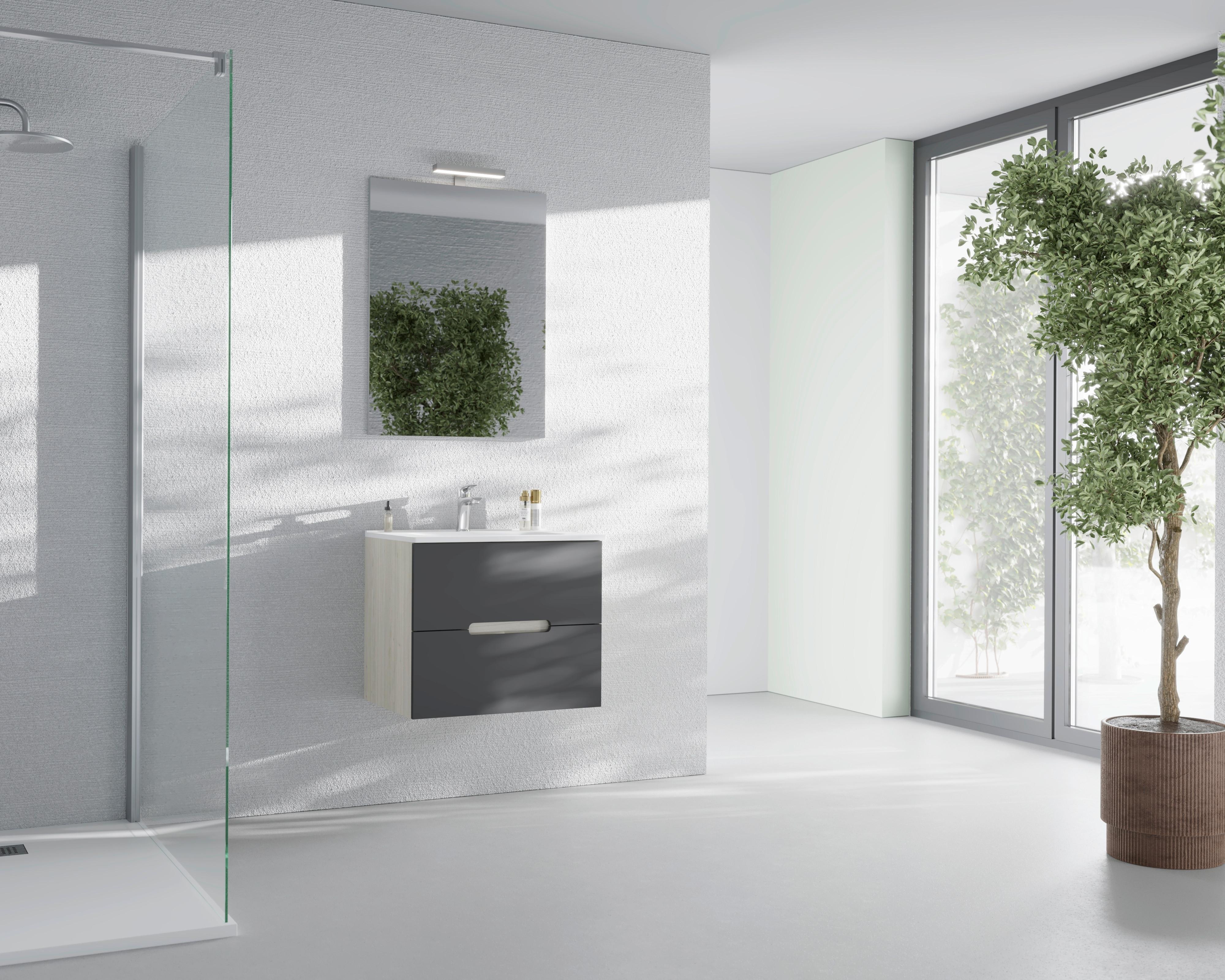 MASCĂ PENTRU LAVOAR IRIS - stejar Bianco/antracit, Modern, material pe bază de lemn (60/51/46cm)